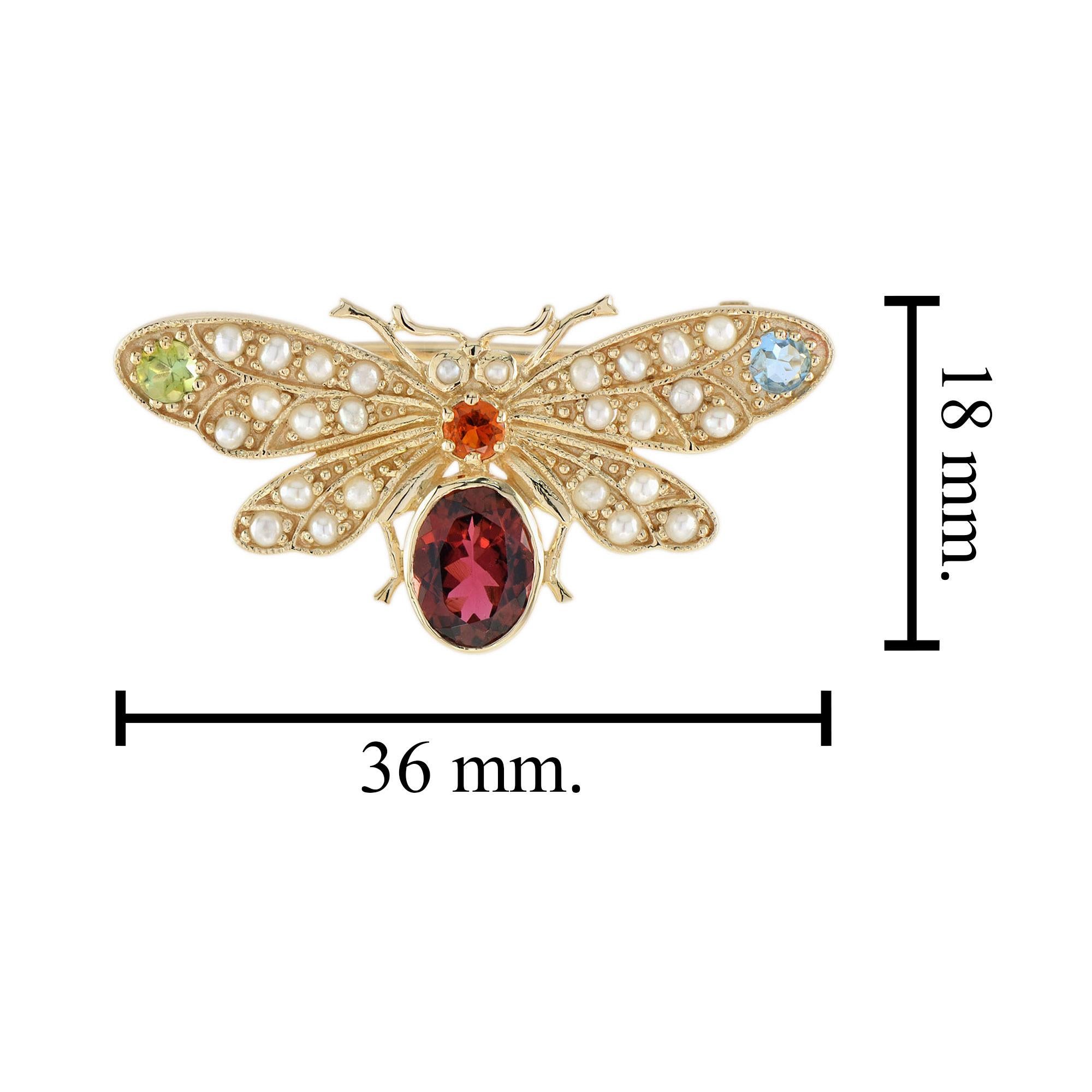 Multi Color Tourmalines & Pearl Victorian Style Bee 14K Yellow Gold Pin Brooch im Zustand „Neu“ im Angebot in Oakton, VA