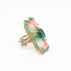 Multi-color Tourmalines, Sapphire, Emerald & Diamond Ring, 18K Gold, Austy Lee
