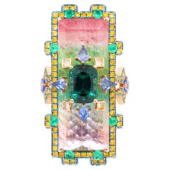 Multi-color Tourmalines, Sapphire, Emerald & Diamond Ring, 18K Gold, Austy Lee