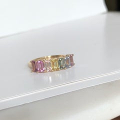 Multi-Color Untreated Sapphire Half Eternity Engagement Band Ring Yellow Gold