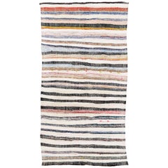 5x9.6 Ft Vintage Handwoven Cotton Rag Rug. Flat-Weave Kilim. Floor Covering