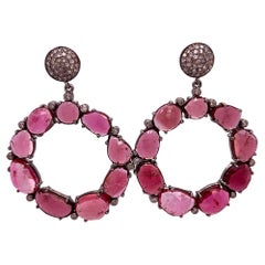 Boucles d'oreilles multicolores 24+ Carats Tourmaline Rose et Diamant