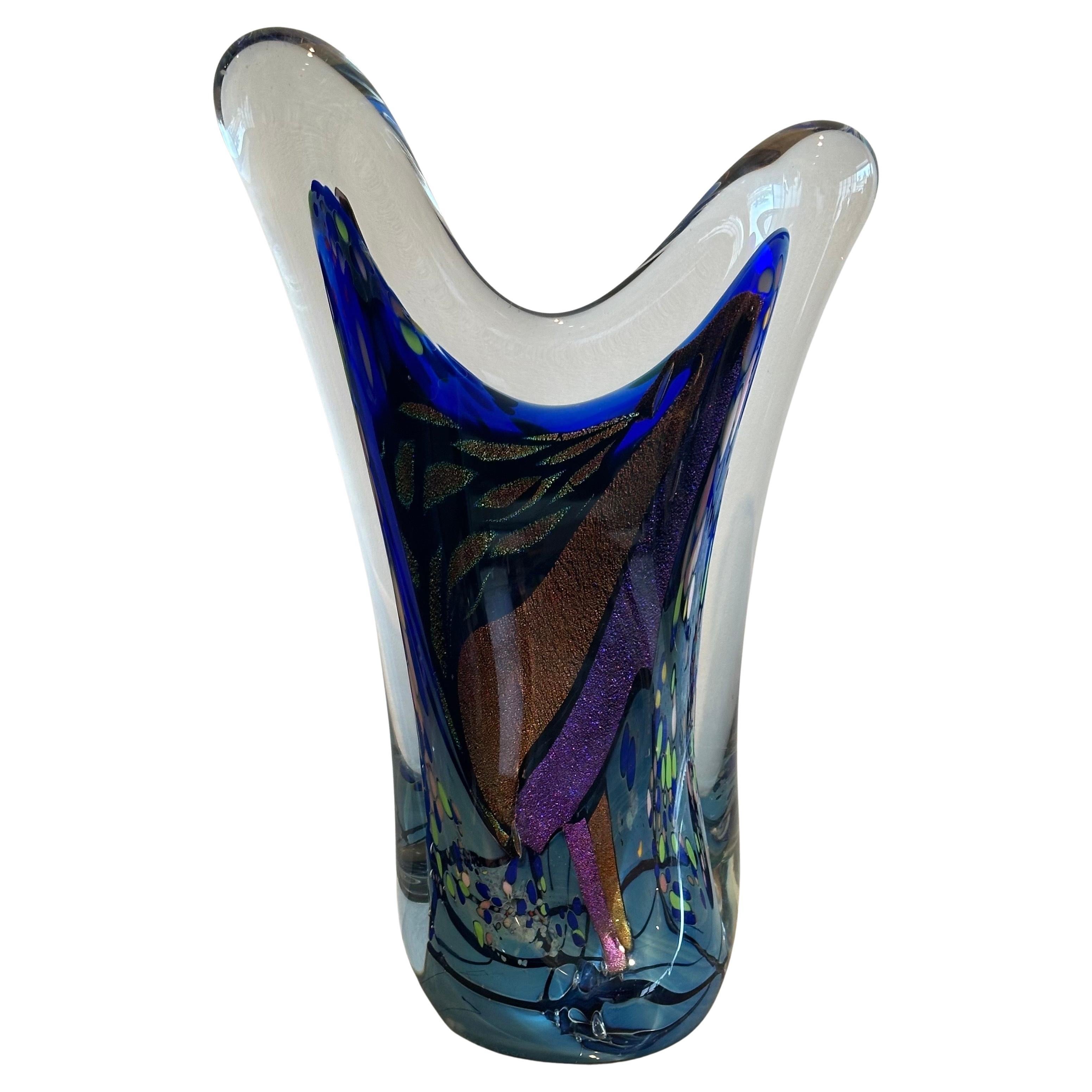 Escultura abstracta multicolor de vidrio artístico de Rollin Karg Moderno de mediados de siglo en venta