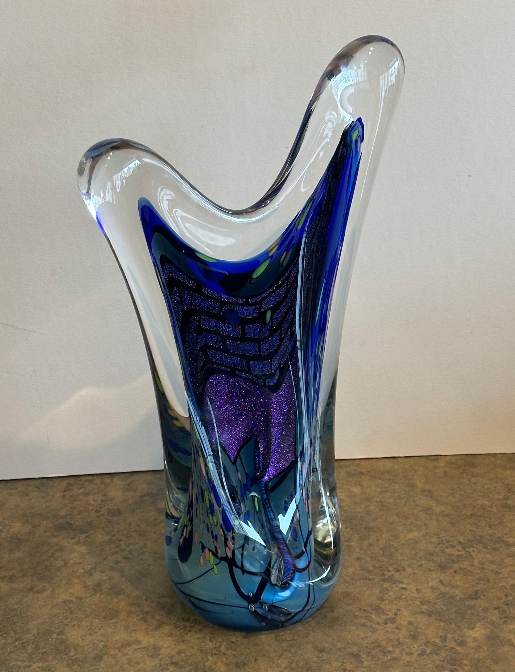 Escultura abstracta multicolor de vidrio artístico de Rollin Karg siglo XX en venta