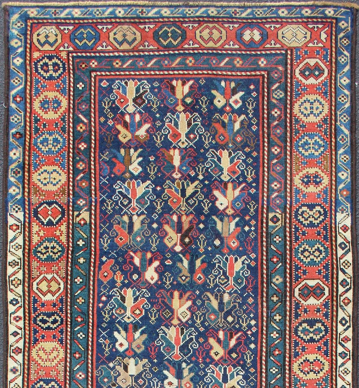 Tribal Multicolored Antique Caucasian Gendje Gallery Rug with All-Over Sub-Geometrics For Sale
