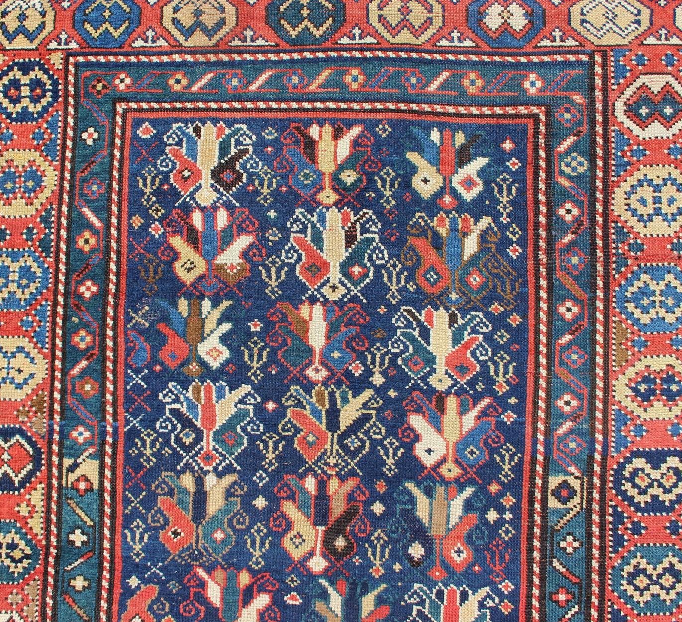 Late 19th Century Multicolored Antique Caucasian Gendje Gallery Rug with All-Over Sub-Geometrics For Sale