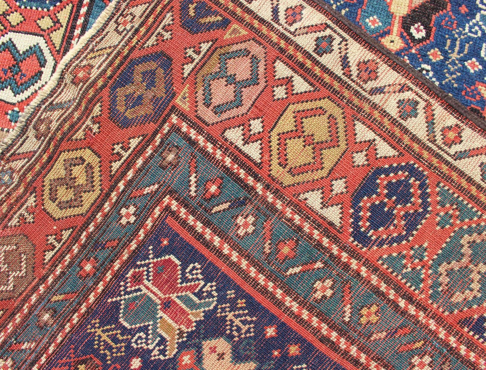 Tappeto antico caucasico multicolore Gendje Gallery con geometrie secondarie all over in vendita 1