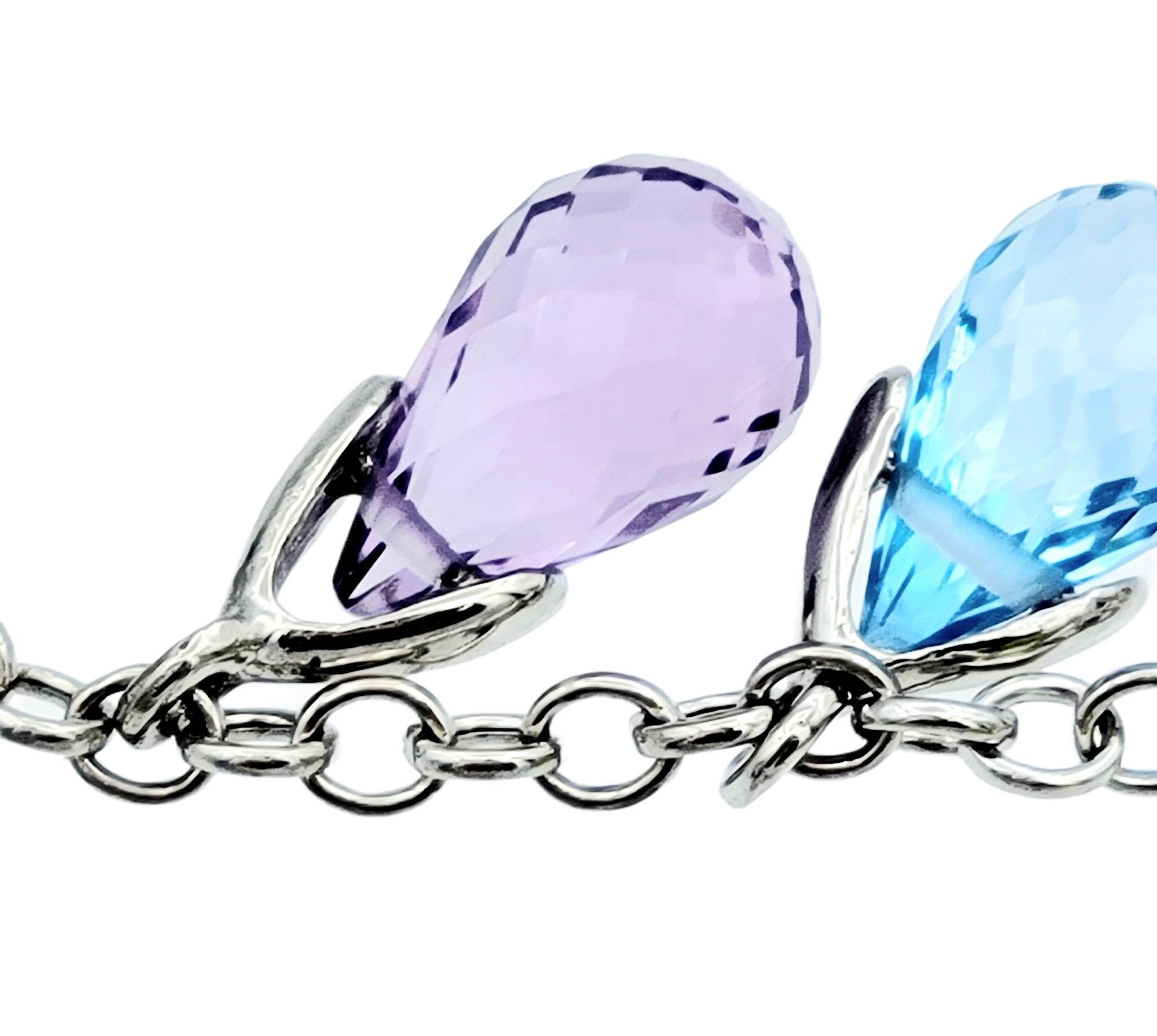 Briolette Cut Multi-Colored Briolette Gemstone Dangle Drop Earrings in 14 Karat White Gold  For Sale