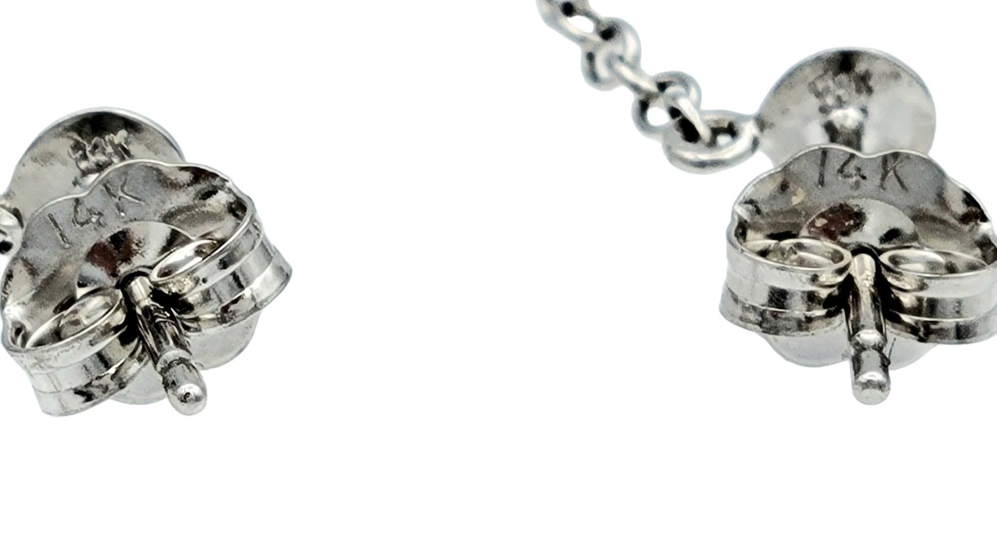 Contemporary Multi-Colored Briolette Gemstone Dangle Drop Earrings in 14 Karat White Gold For Sale