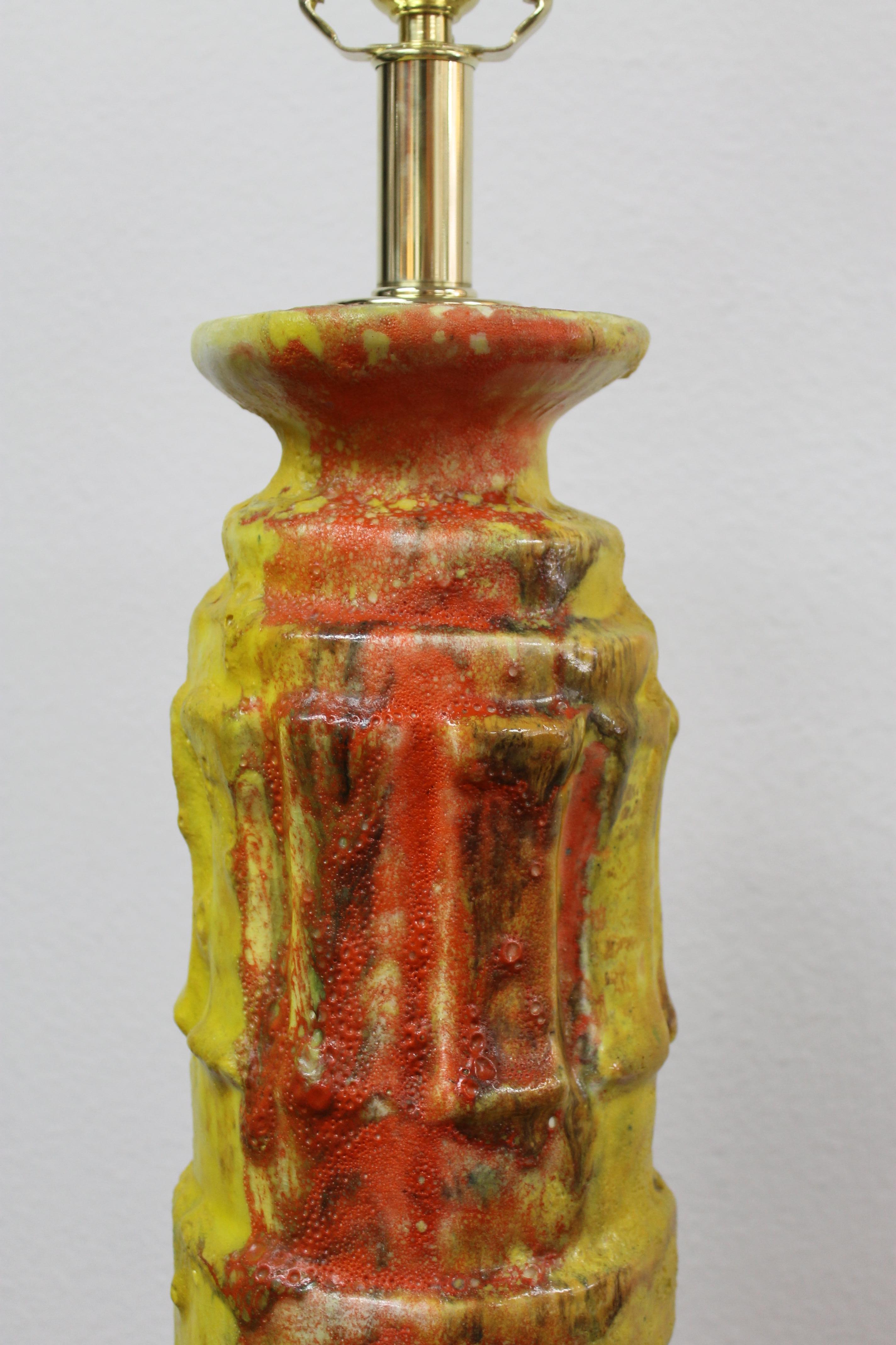 Wood Multi-colored Ceramic Lamp, style of Bitossi For Sale