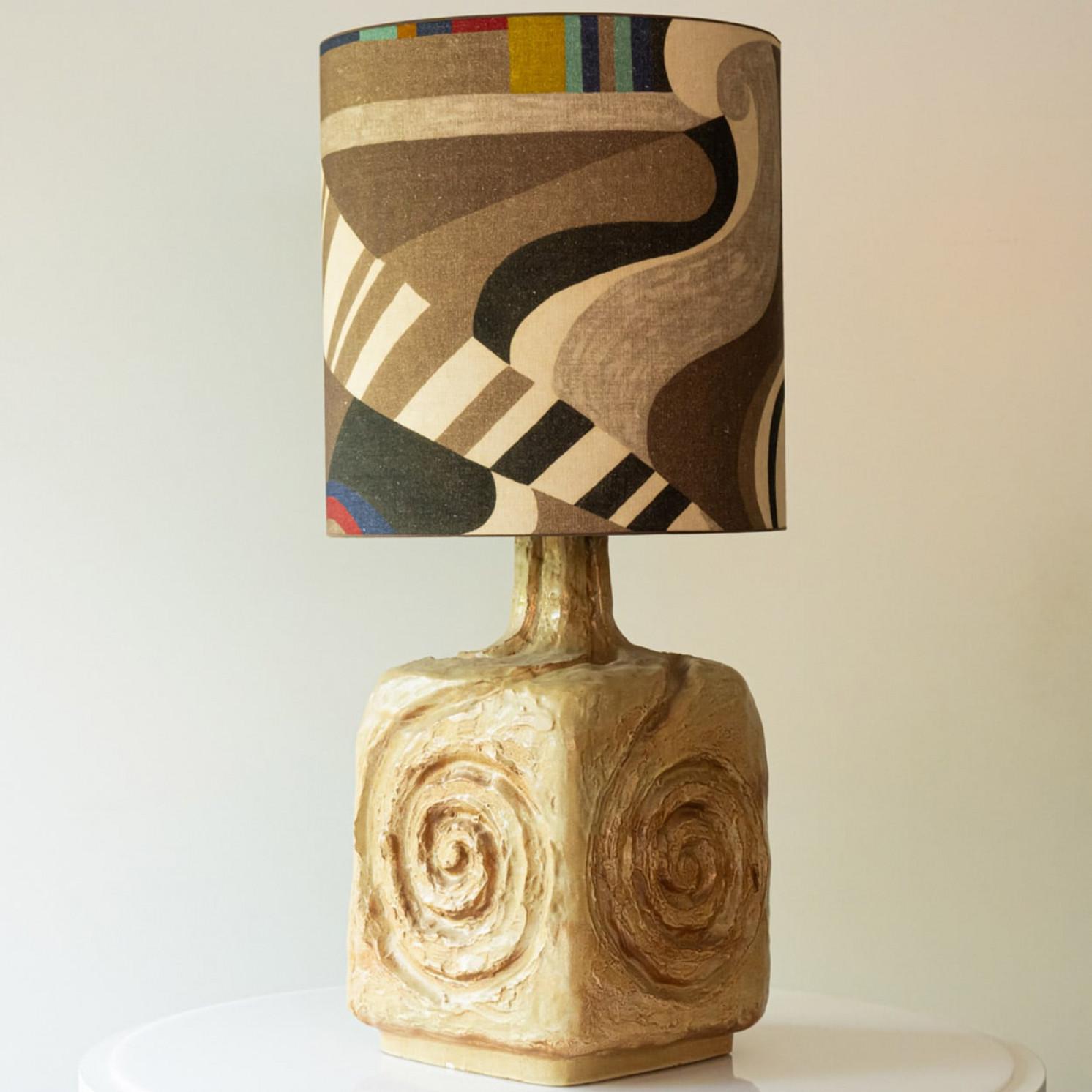 Mid-Century Modern Multi colored Ceramic Table Lamp, Lampshade by R. Houben, 1970 For Sale