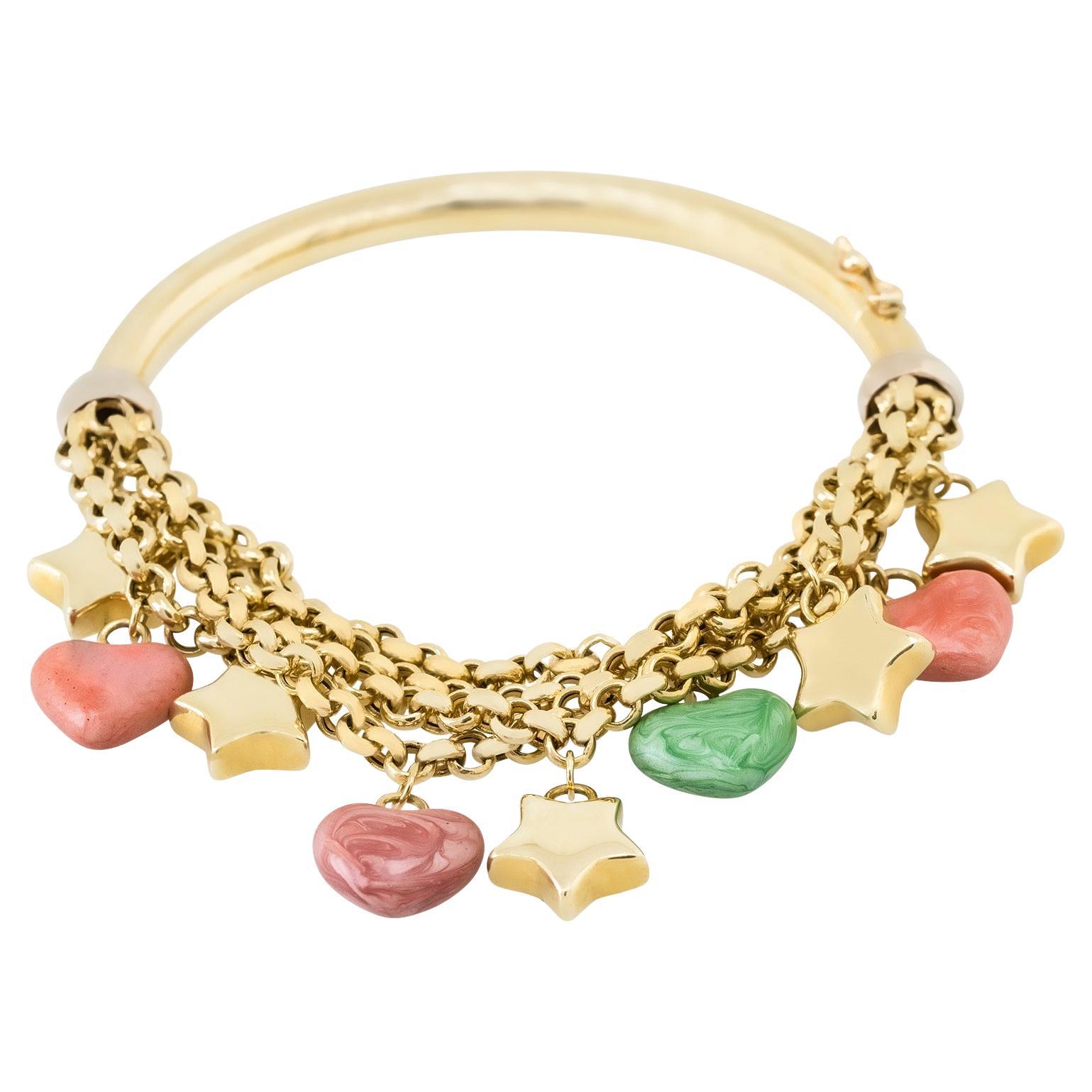 Multi Colored Charm Chain Bangle 14 Karat in Stock