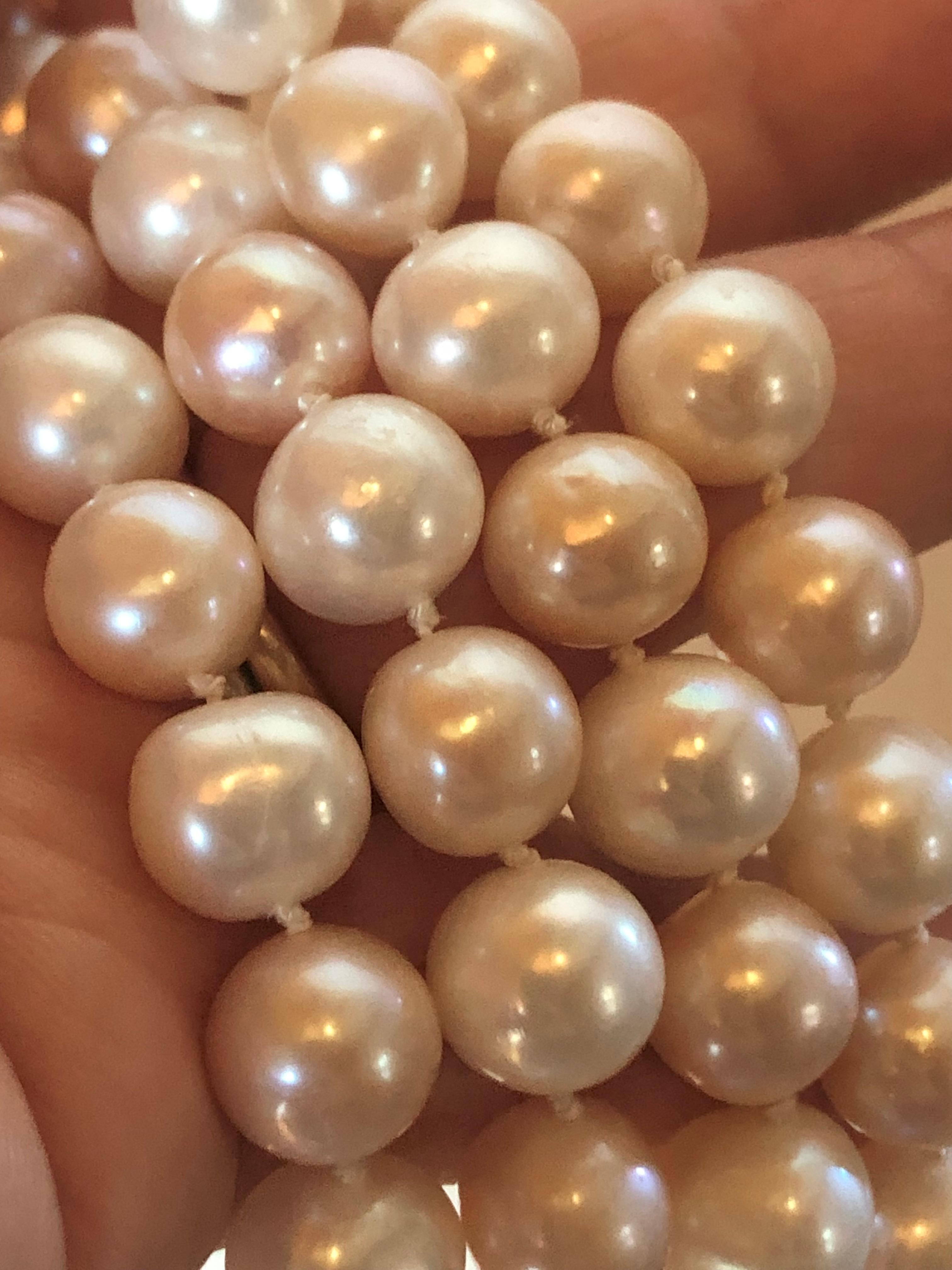 Art Déco Collana di perle coltivate dei mari del sud da 36 pollici 10,5 mm - 12,5 mm in oro 14 carati in vendita