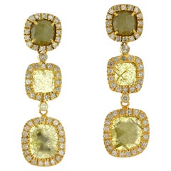 Multi Colored Cushion Shaped Sliced Ice Diamond Earrings Made in 18k Yellow Gold