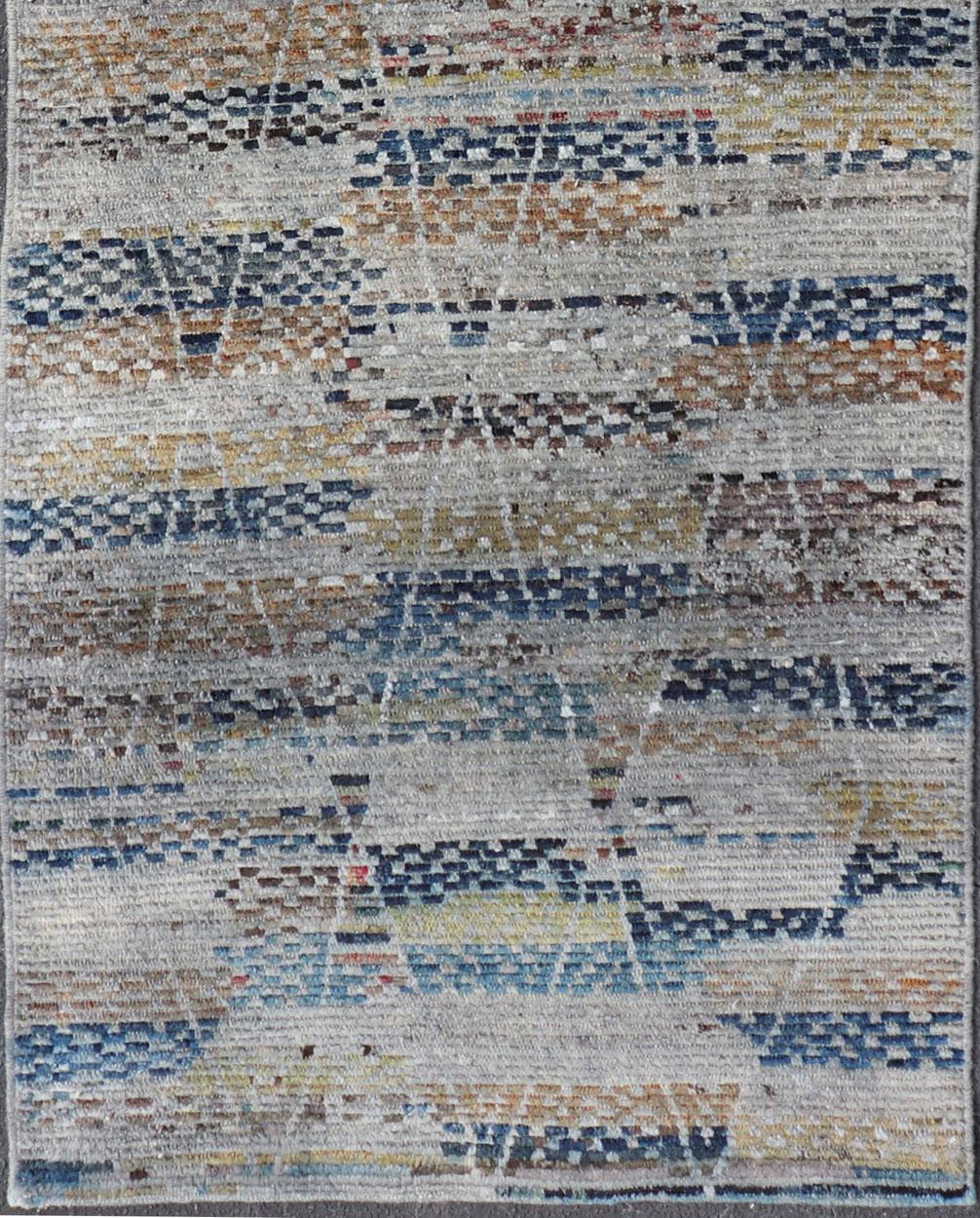 Afghano Tappeto afgano a diamanti multicolore, moderno e casual, con design geometrico in vendita
