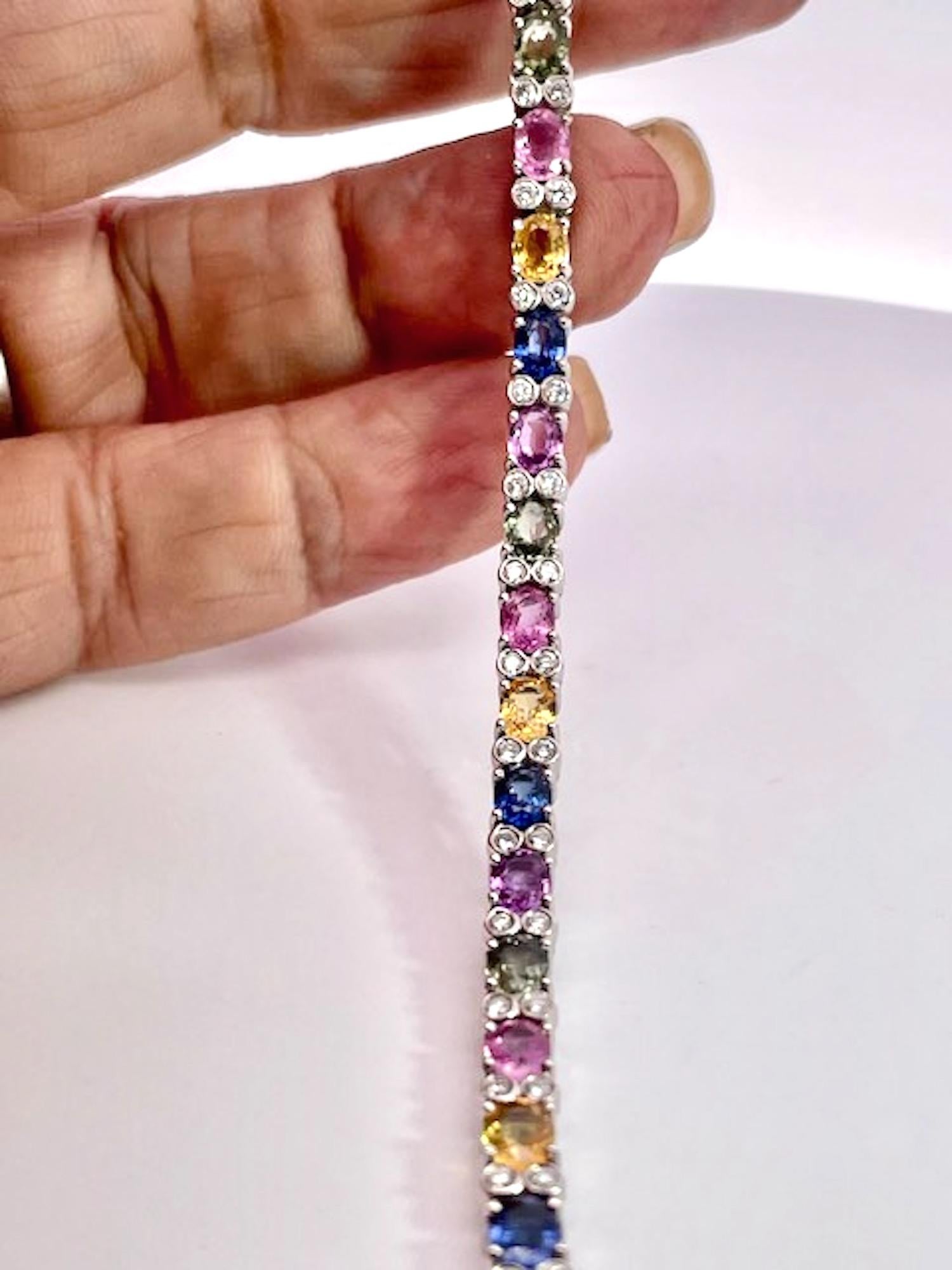 Multi Colored Fancy Sapphire Diamond Bracelet 12.70 Carats For Sale 5