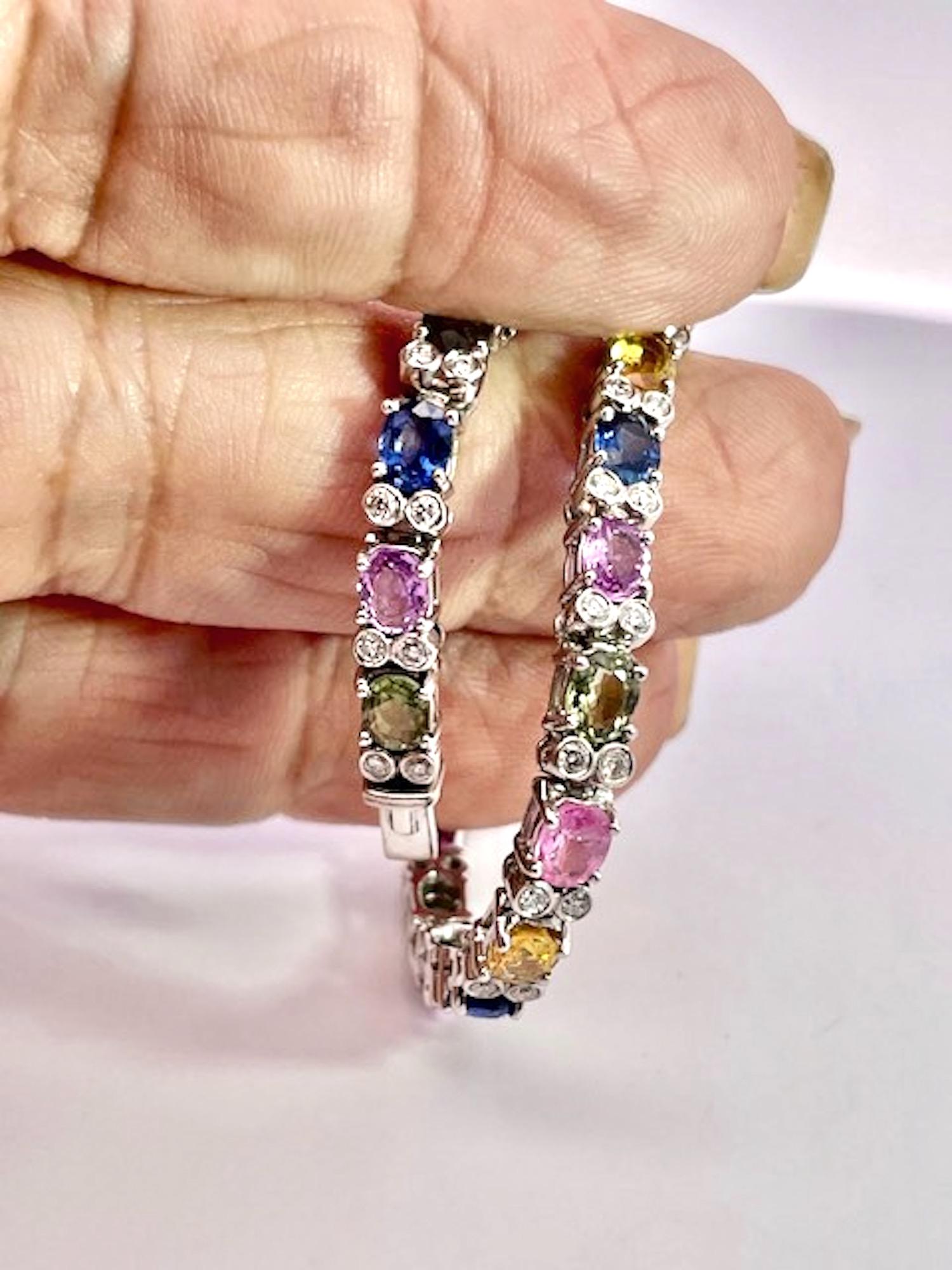 Multi Colored Fancy Sapphire Diamond Bracelet 12.70 Carats For Sale 6
