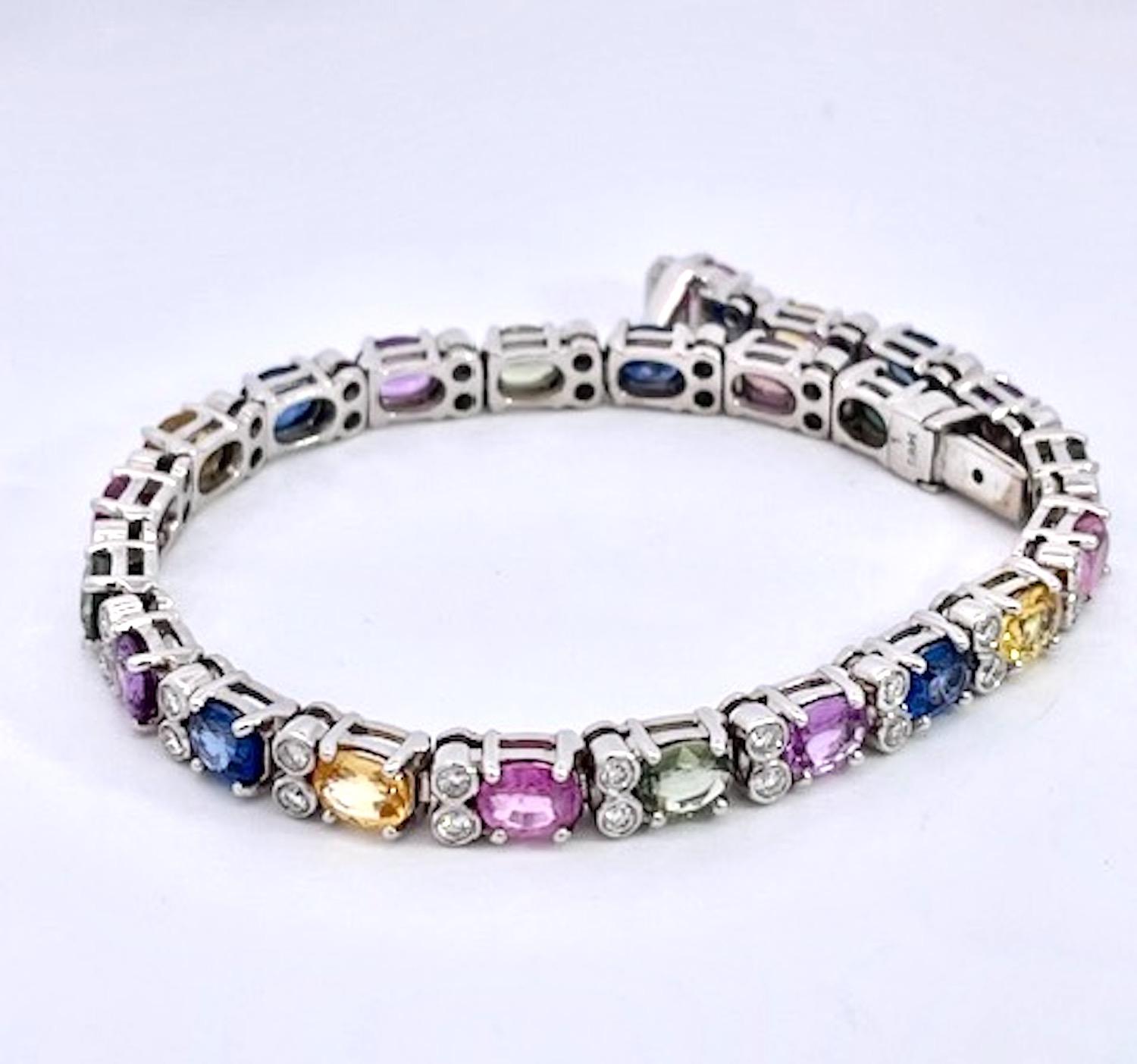 Multi Colored Fancy Sapphire Diamond Bracelet 12.70 Carats For Sale 7