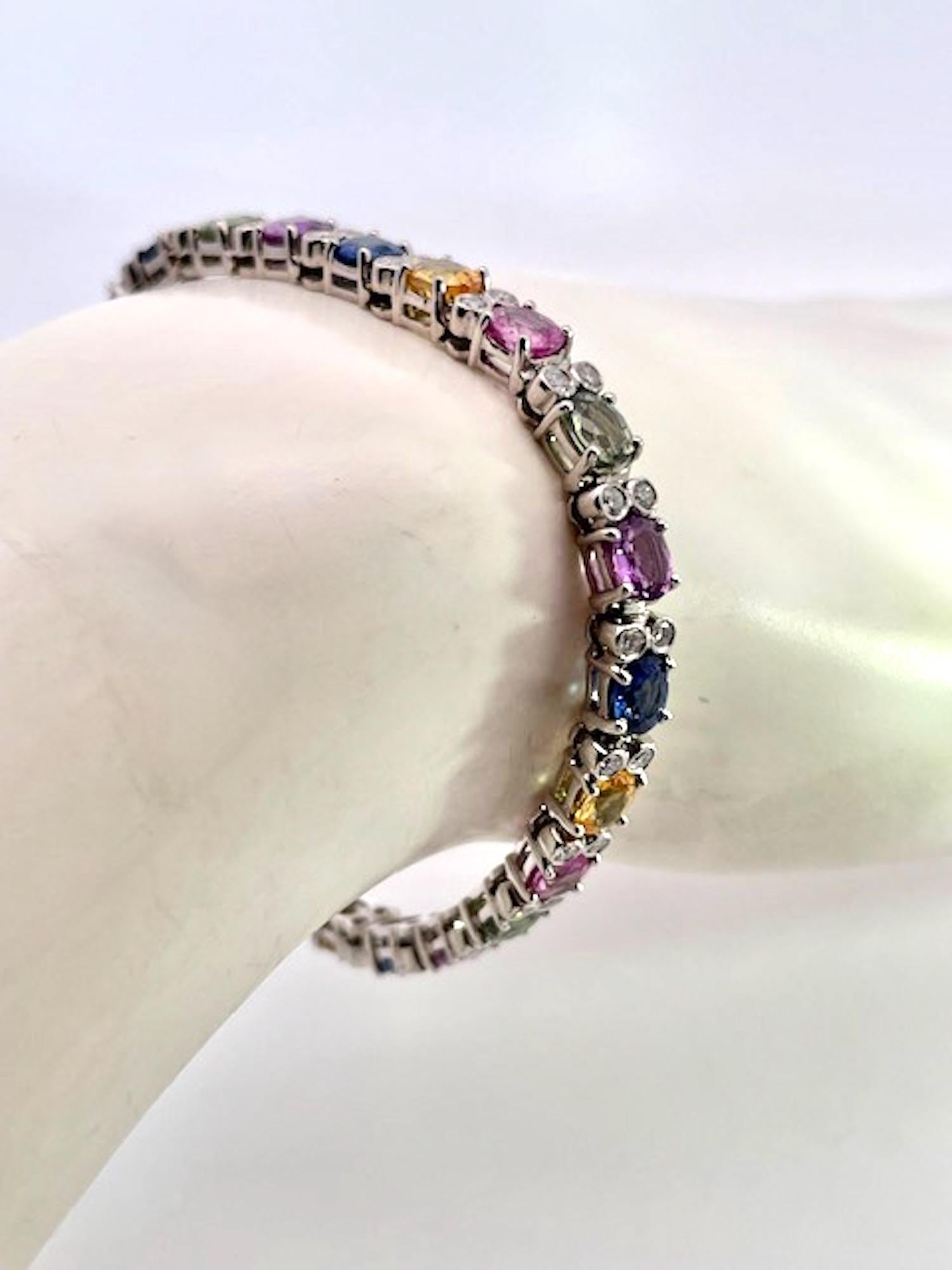 Multi Colored Fancy Sapphire Diamond Bracelet 12.70 Carats For Sale 8
