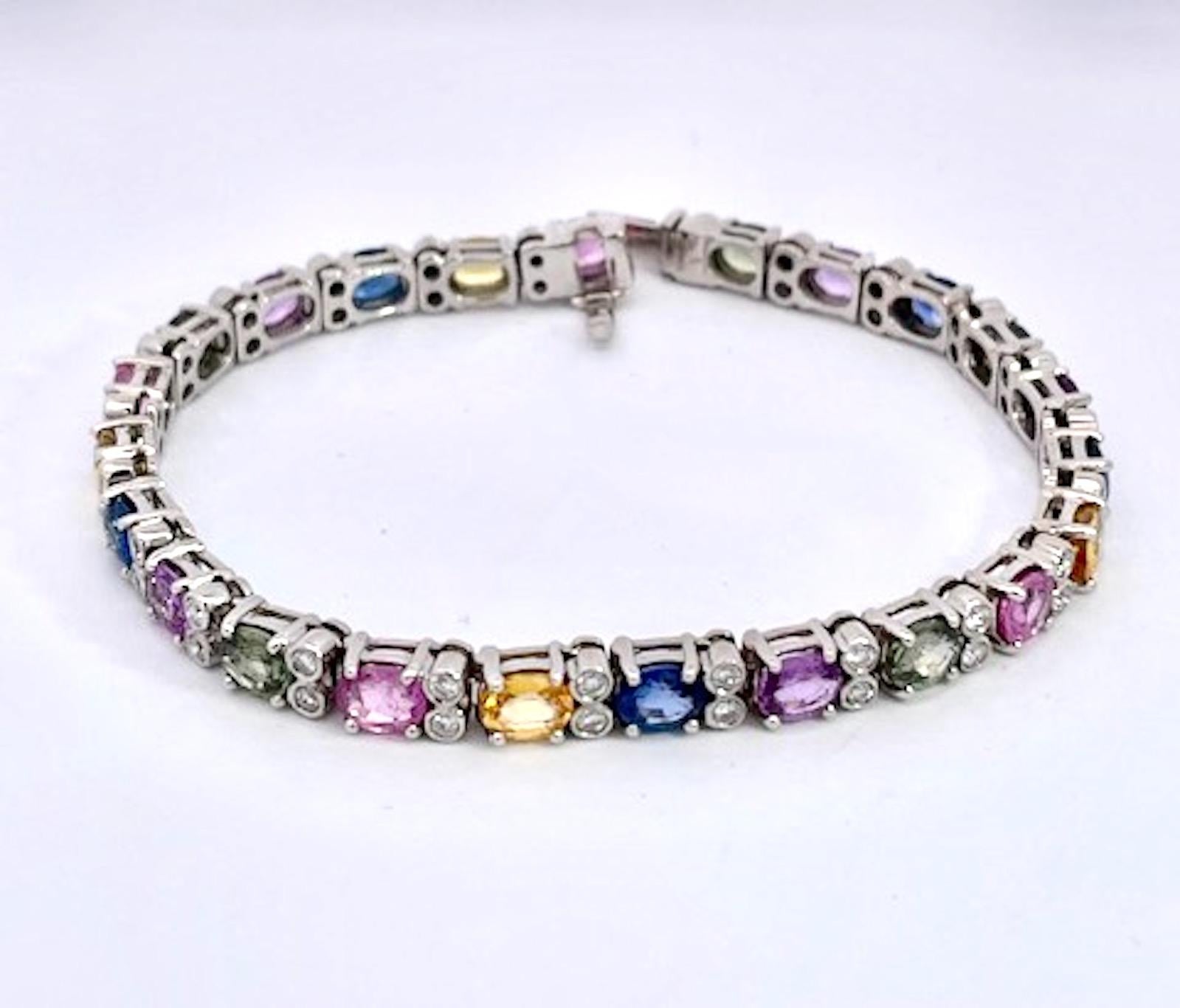 Oval Cut Multi Colored Fancy Sapphire Diamond Bracelet 12.70 Carats For Sale