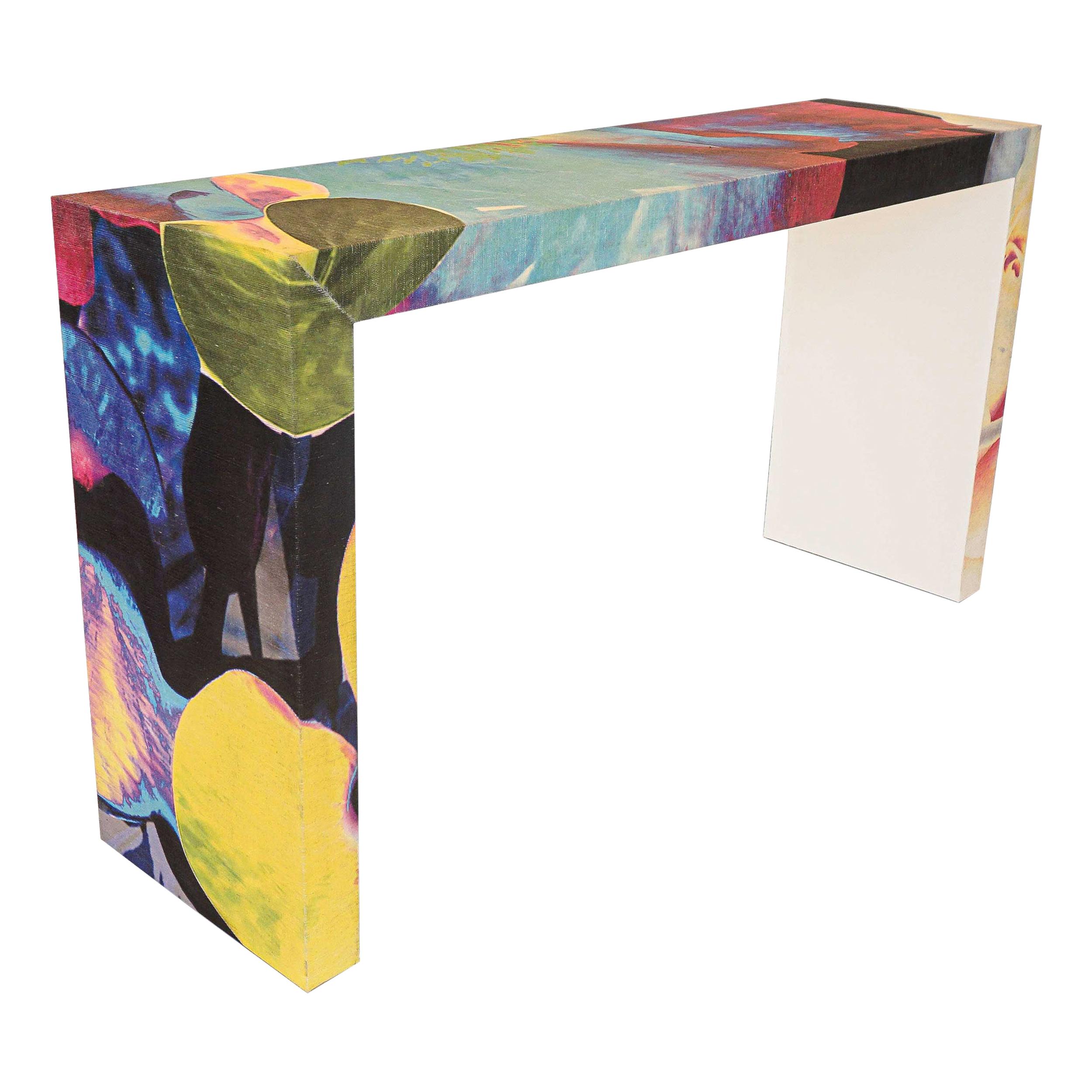 Multi-Colored Floral Waterfall Console Table