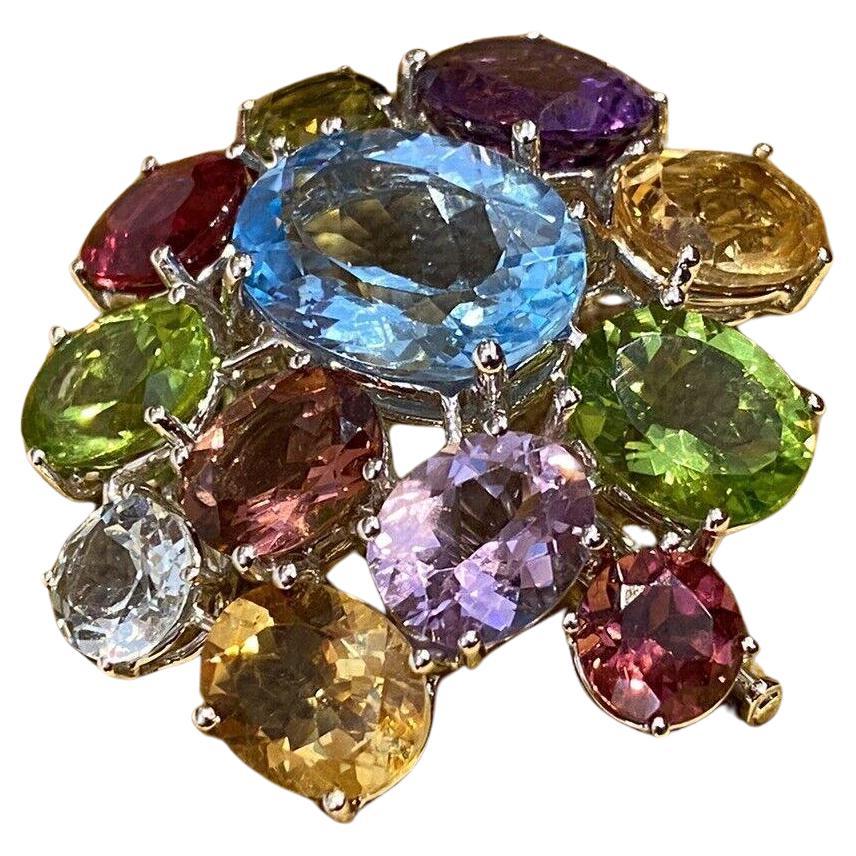 Multi-colored Gems Brooch by Asprey in 18k White Gold  For Sale