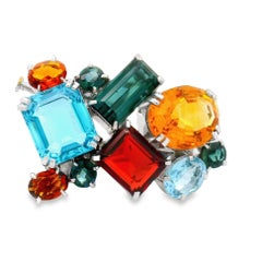 Multi-Colored Gemstone 18k White Gold Brooch Pendant