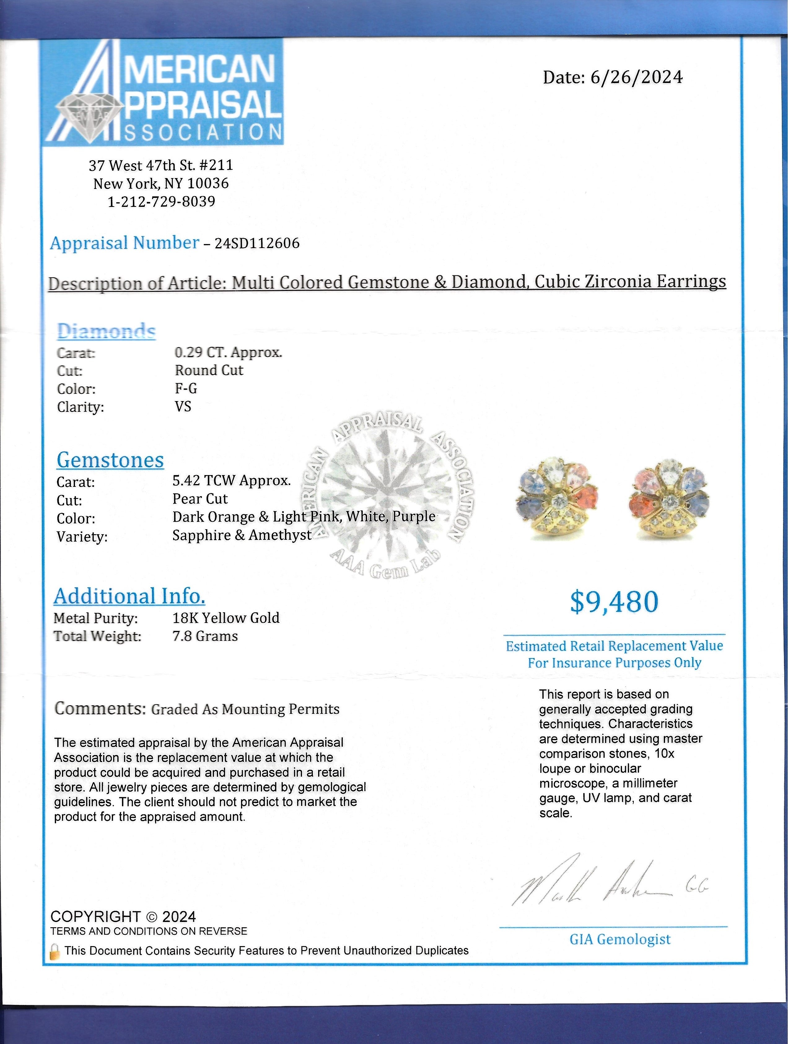 Multi-Colored Gemstone and Diamond Flower Stud Earrings in 18 Karat Yellow Gold For Sale 1