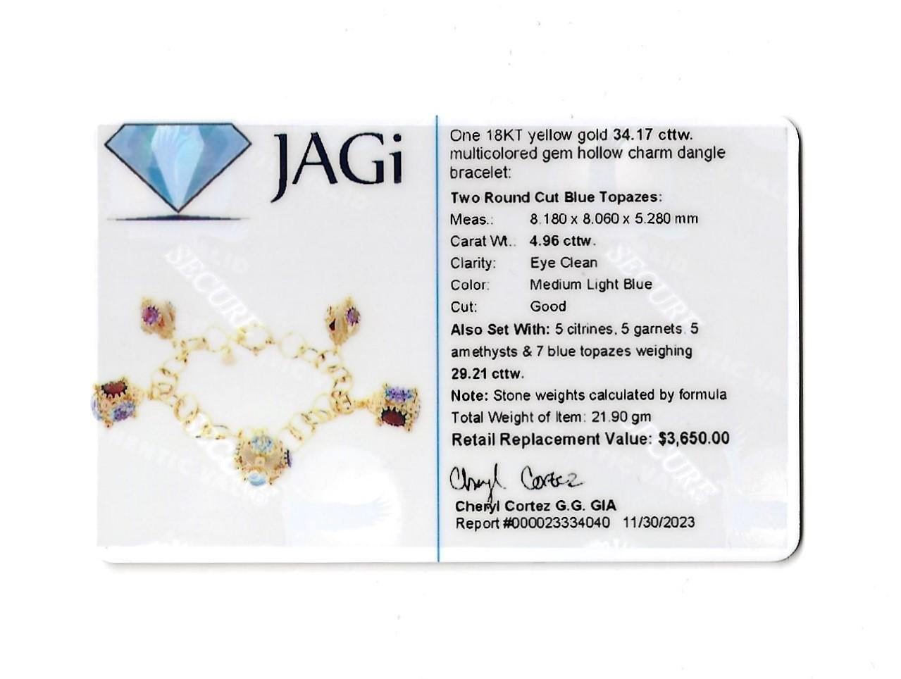 Multi-Colored Gemstone Dangle Charm Bracelet Set in 18 Karat Yellow Gold 7