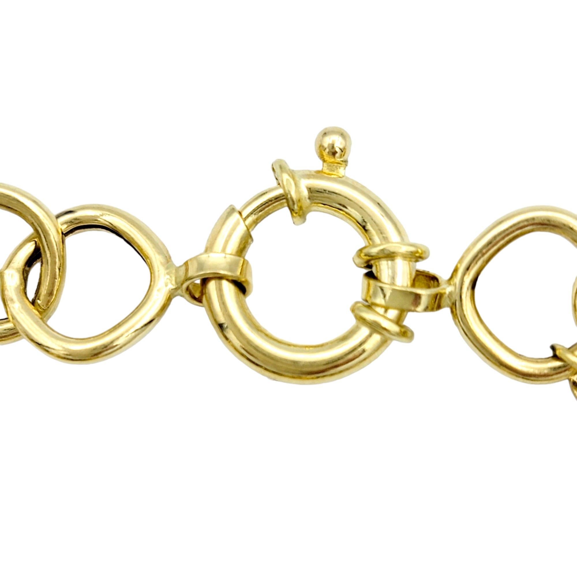 Multi-Colored Gemstone Dangle Charm Bracelet Set in 18 Karat Yellow Gold In Good Condition In Scottsdale, AZ