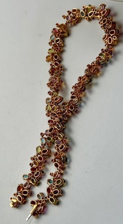 Multi Colored Gemstone Diamond Rainbow Necklace By H. Stern, 18K Yellow Gold 89g