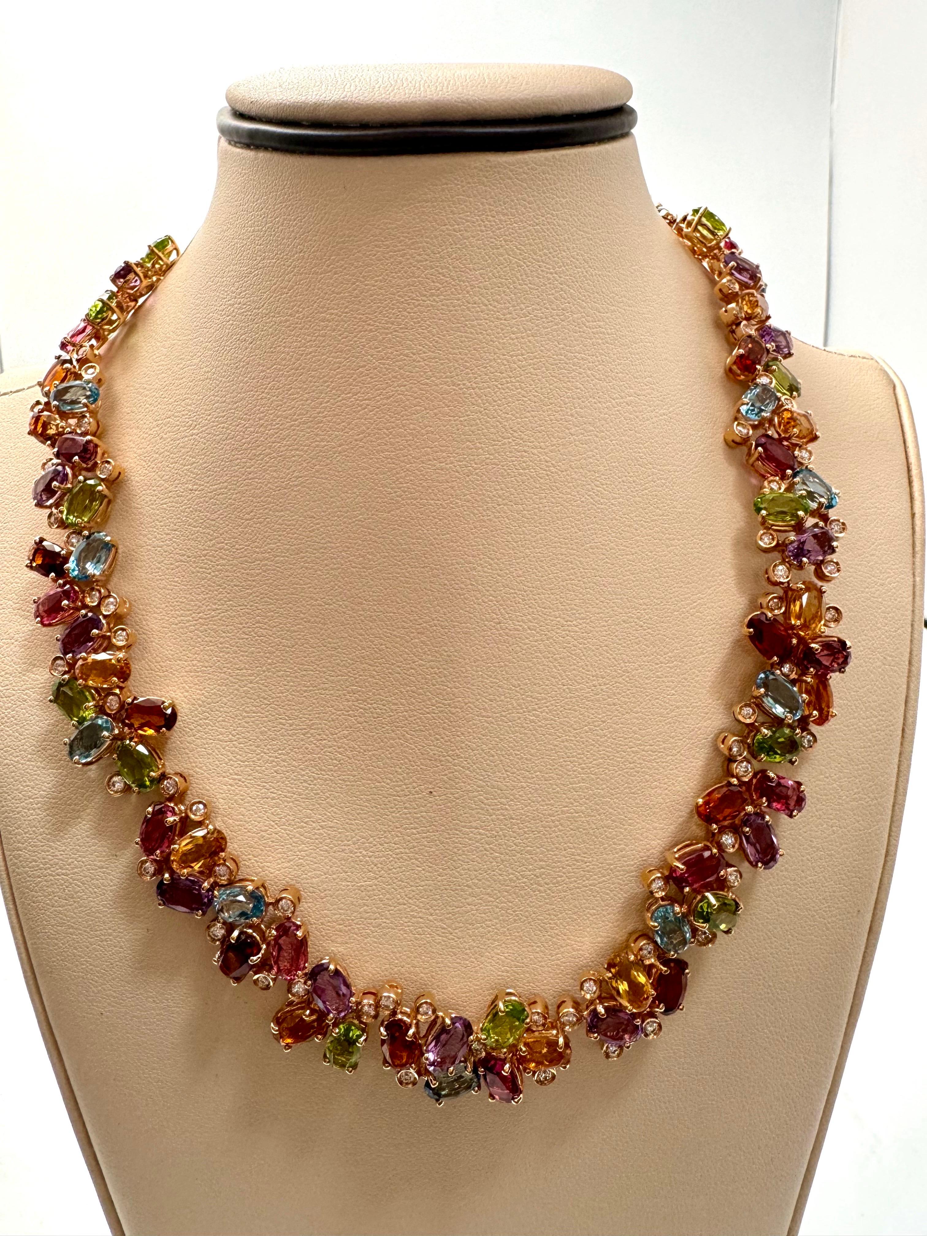 Collana Rainbow con diamanti e gemme multicolore di H. Stern, oro giallo 18 carati 89g in vendita 1