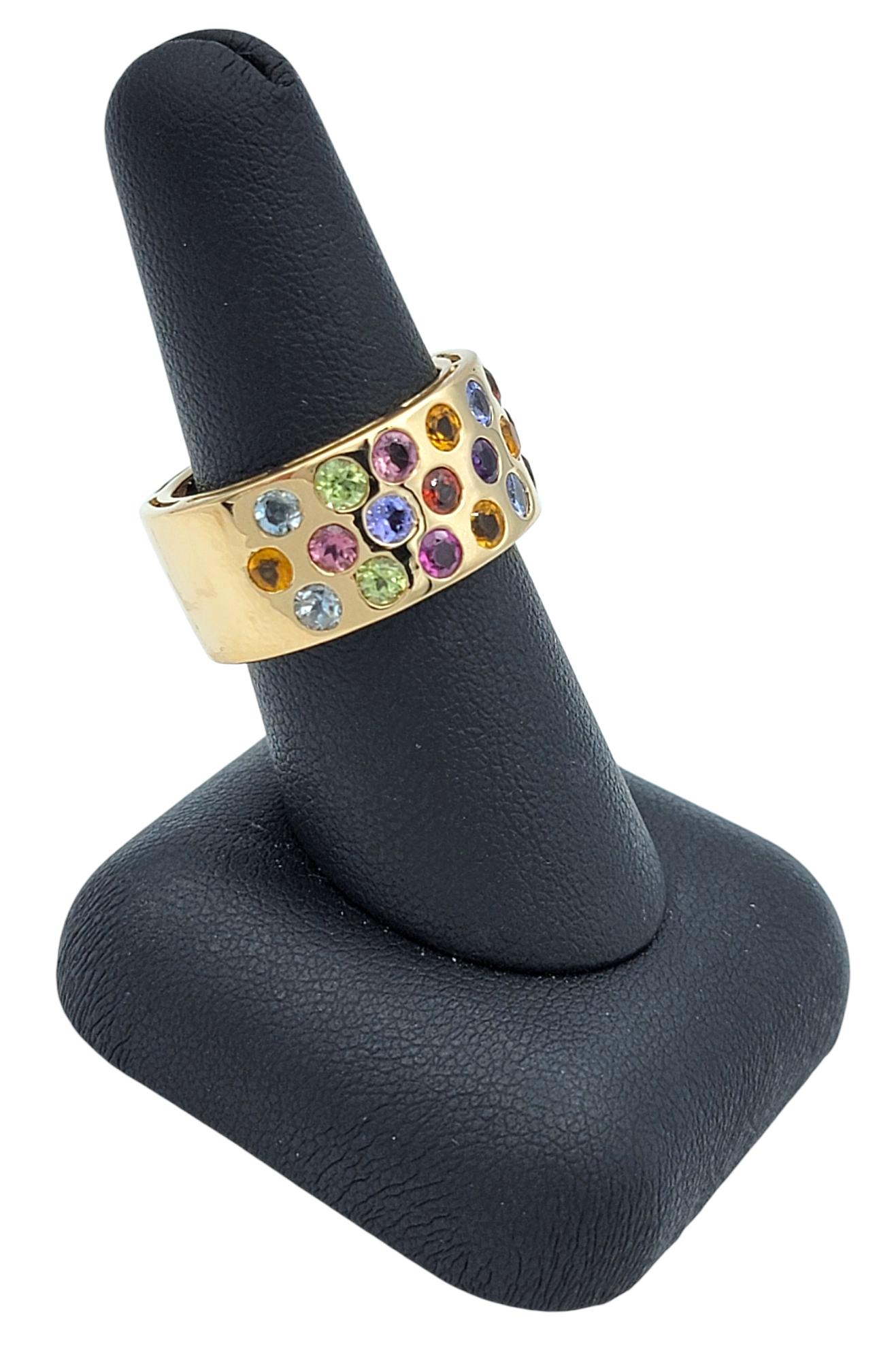 Anello a fascia larga con gemme multicolori Dot Dot Dot in oro giallo lucido 14 carati in vendita 6