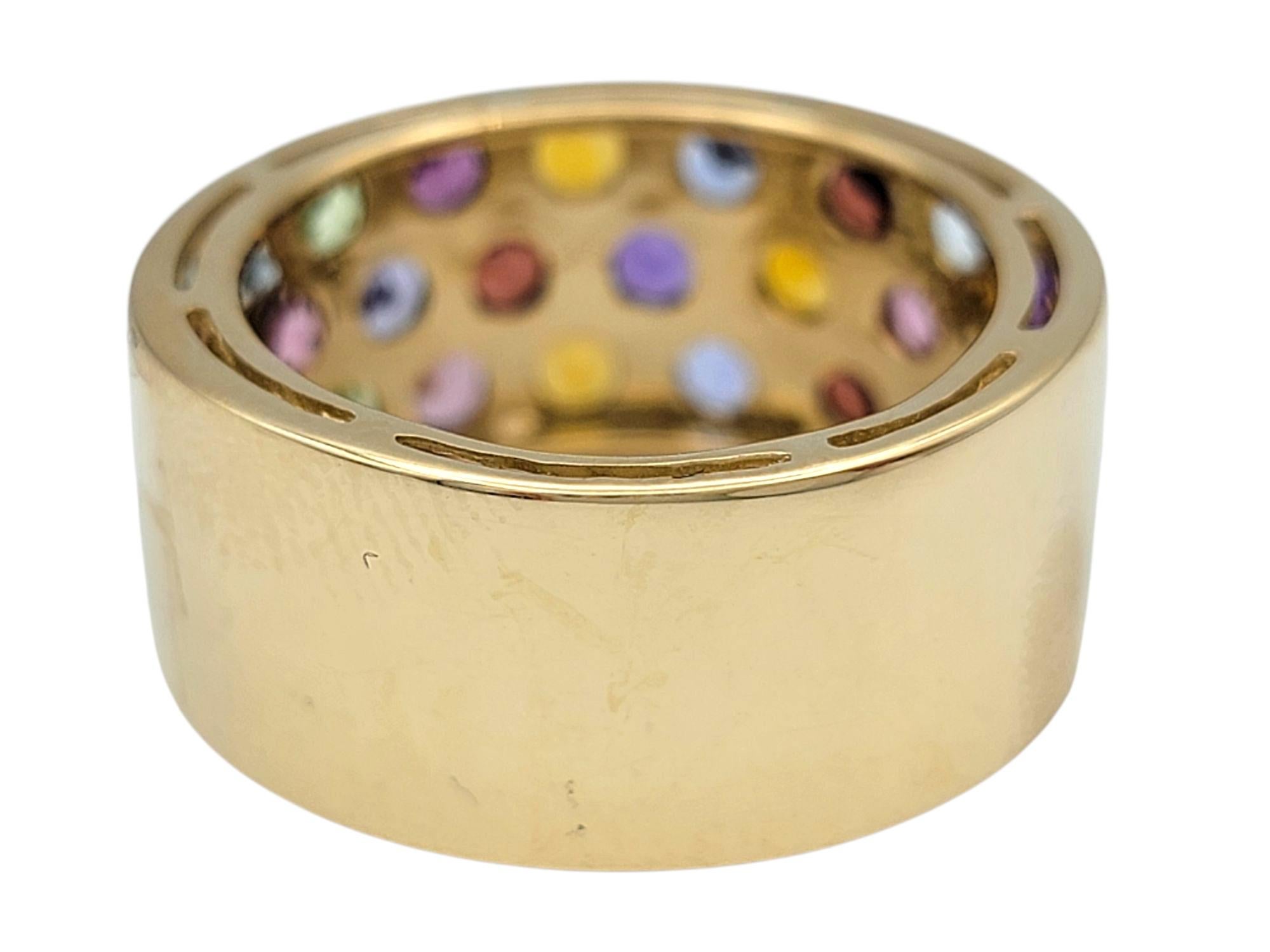 Donna Anello a fascia larga con gemme multicolori Dot Dot Dot in oro giallo lucido 14 carati in vendita