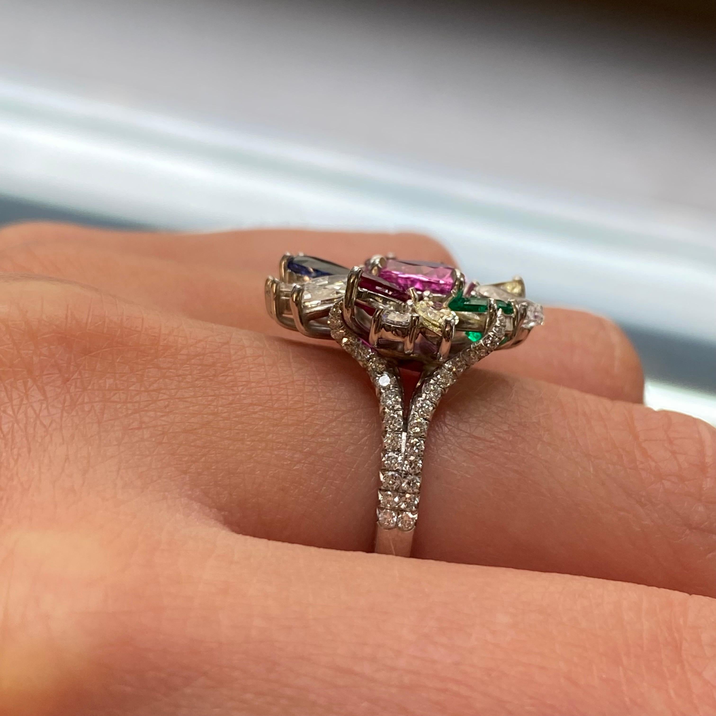 Multi-Colored Gemstones & Diamonds Cocktail Ring Platinum 5.37cttw 3