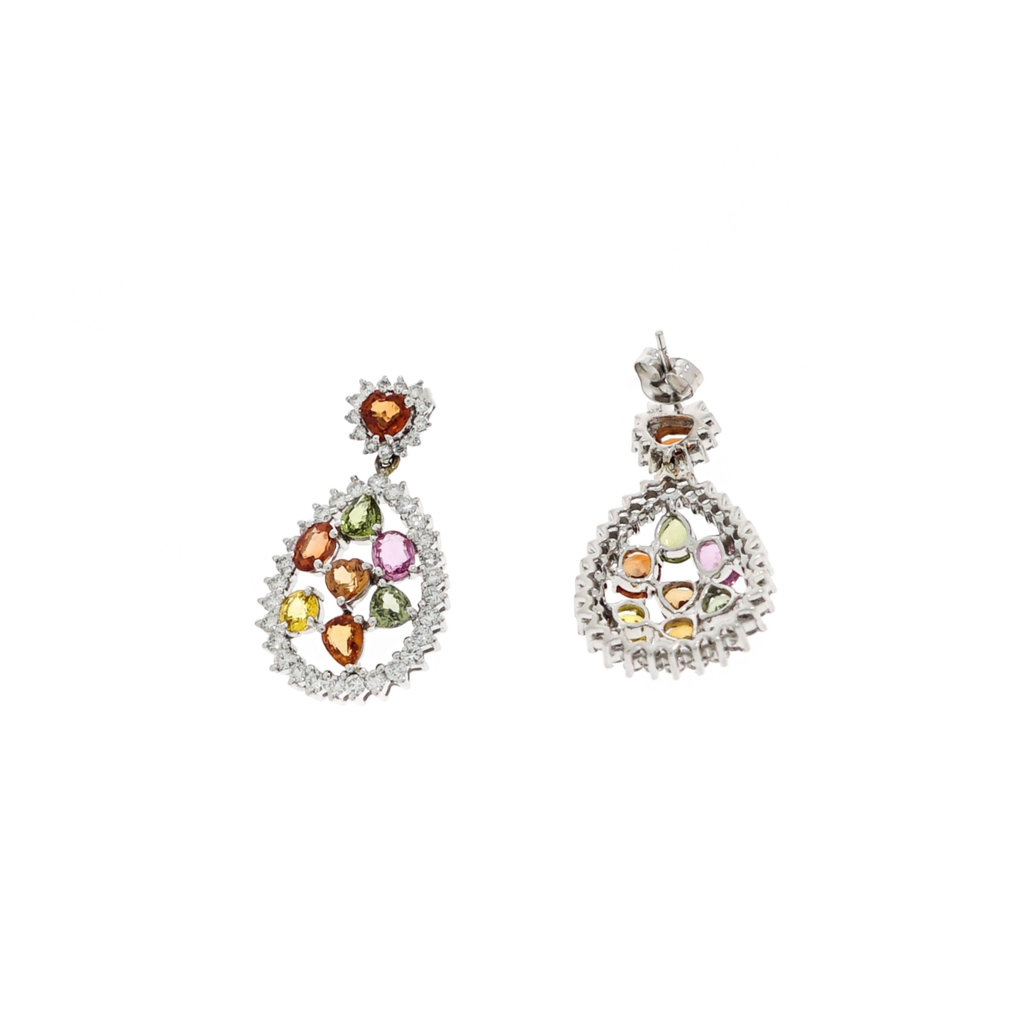 We love what we do and we pride ourselves on creating beautiful piece of jewelry. 
Handcrafted with extraordinary care by our master jewelers in our own workshop, 
This precious multi-colored stone earrings comprised of mandarin garnet, green