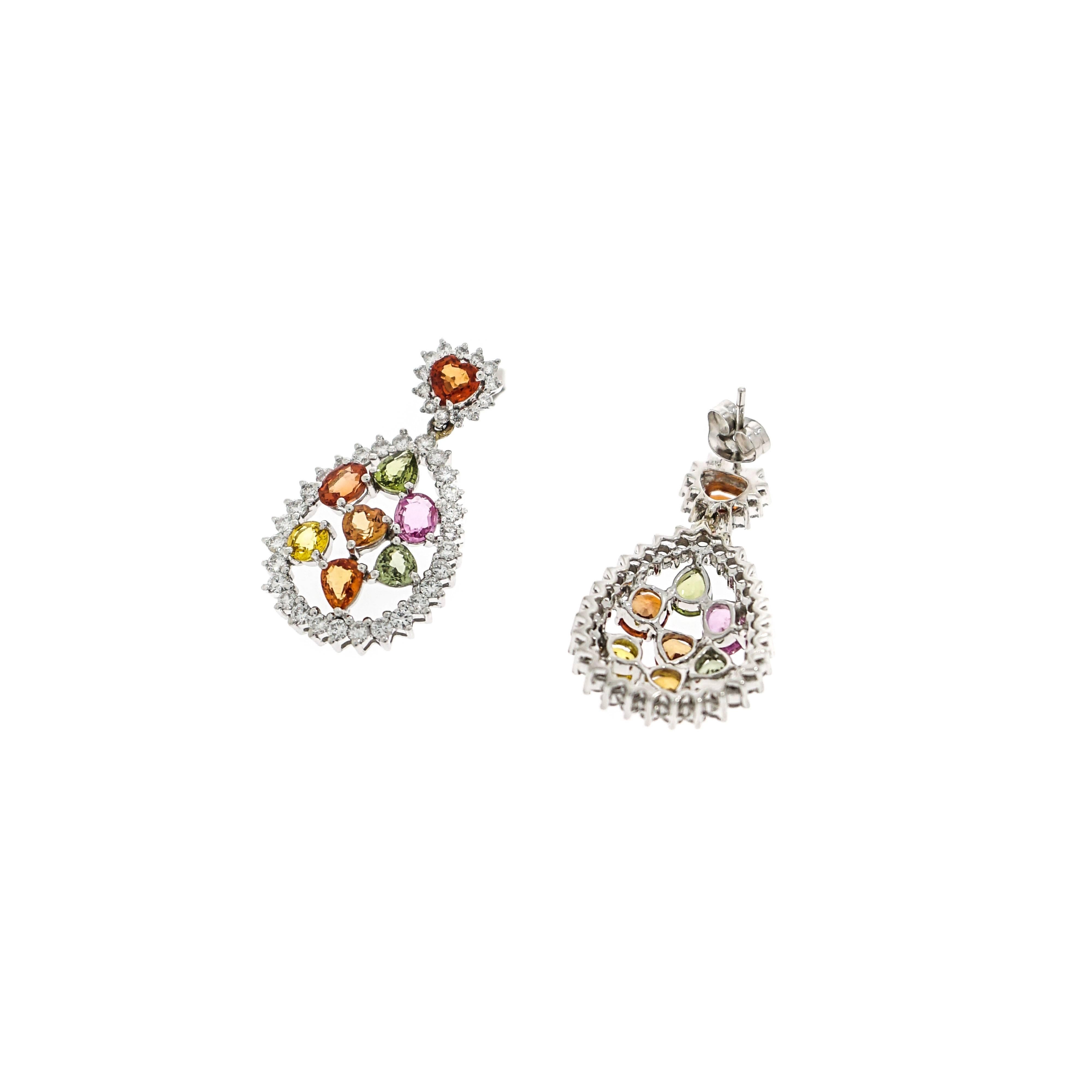 Artist Multicolored Gemstones Drop Earrings