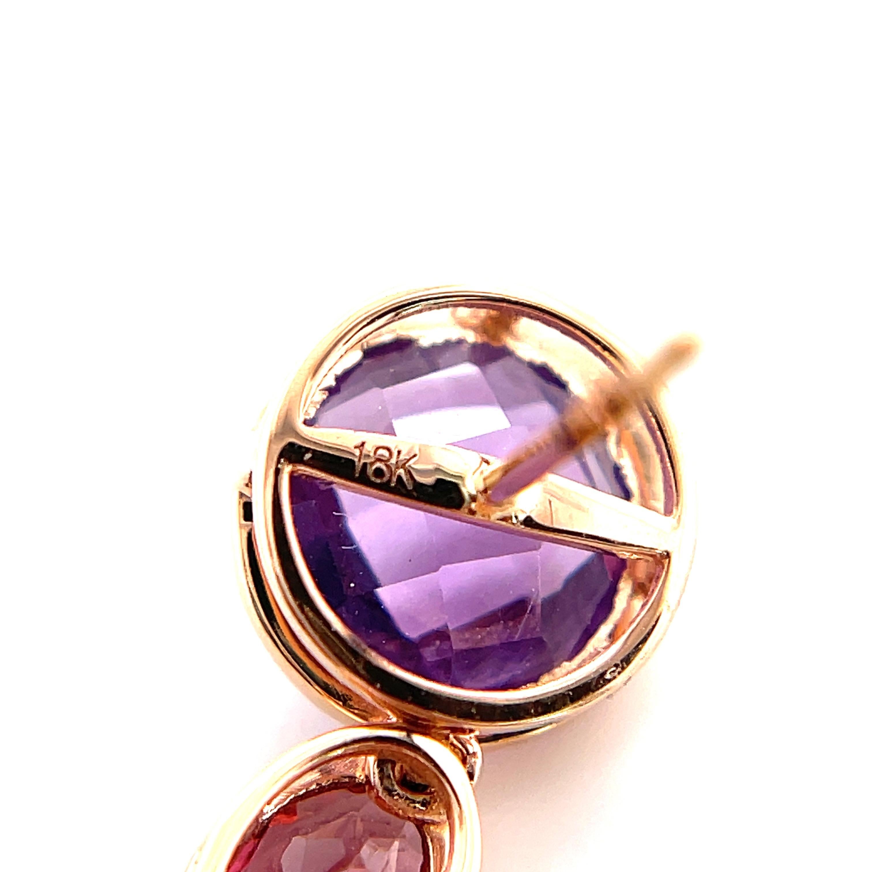 Multi Colored Gemstones Pink Freshwater Dangle Drop Earrings 18K Rose Gold In New Condition For Sale In New York, NY