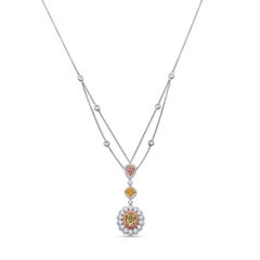 Multi Colored GIA Certified Diamond Drop Necklace in 18KT White Gold