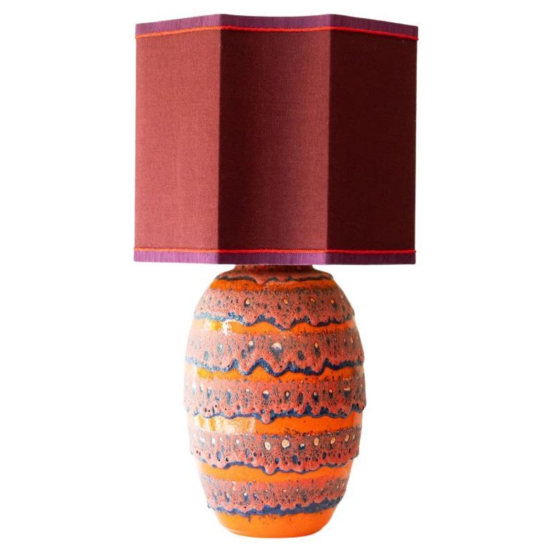 Lampadaire en céramique émaillée multicolore, abat-jour de R. Houben, 1970
