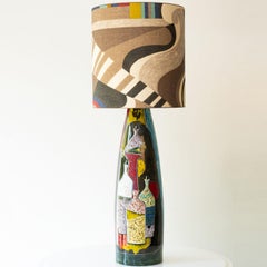 Multi colored Glazed Ceramic Table Lamp, Lampshade by R. Houben, 1970