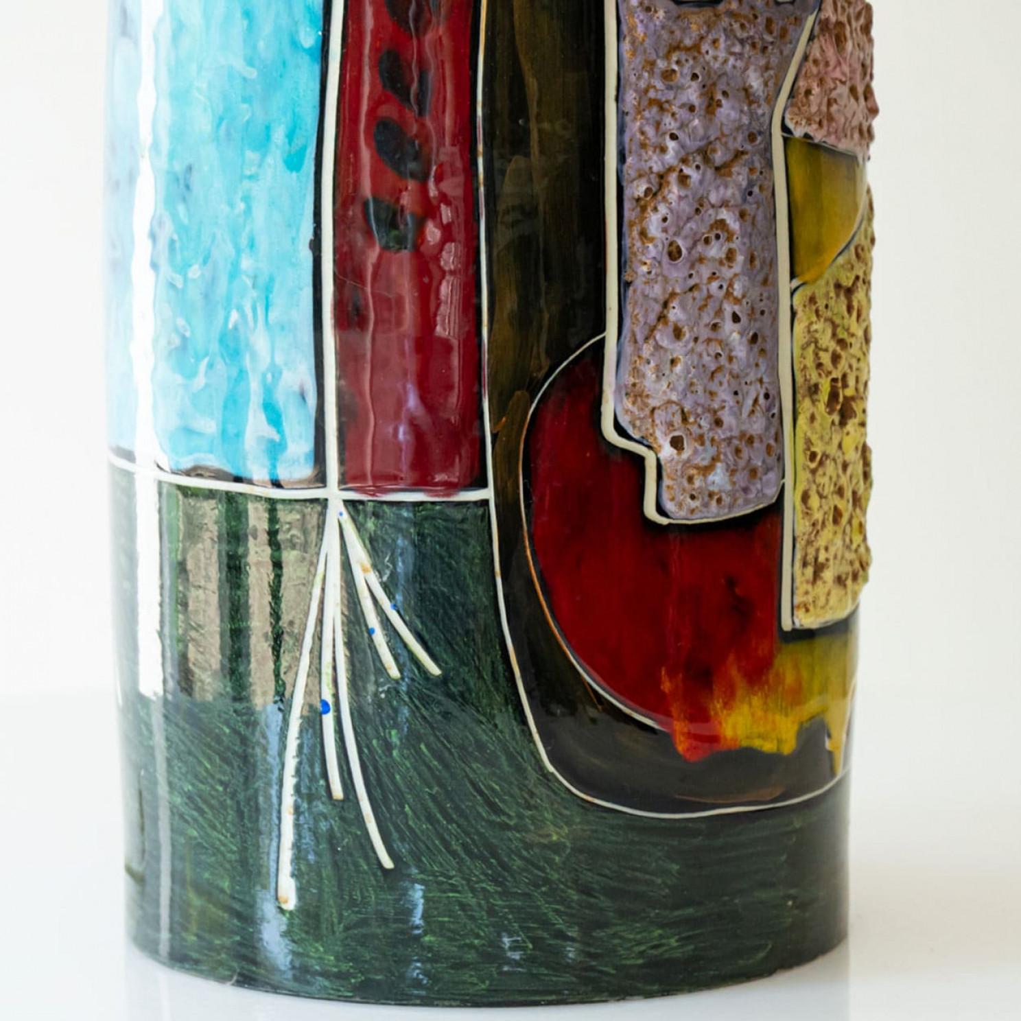 Multi colored Glazed Ceramic Table Lamp, Lampshade by R. Houben, 1970 In Good Condition For Sale In Rijssen, NL