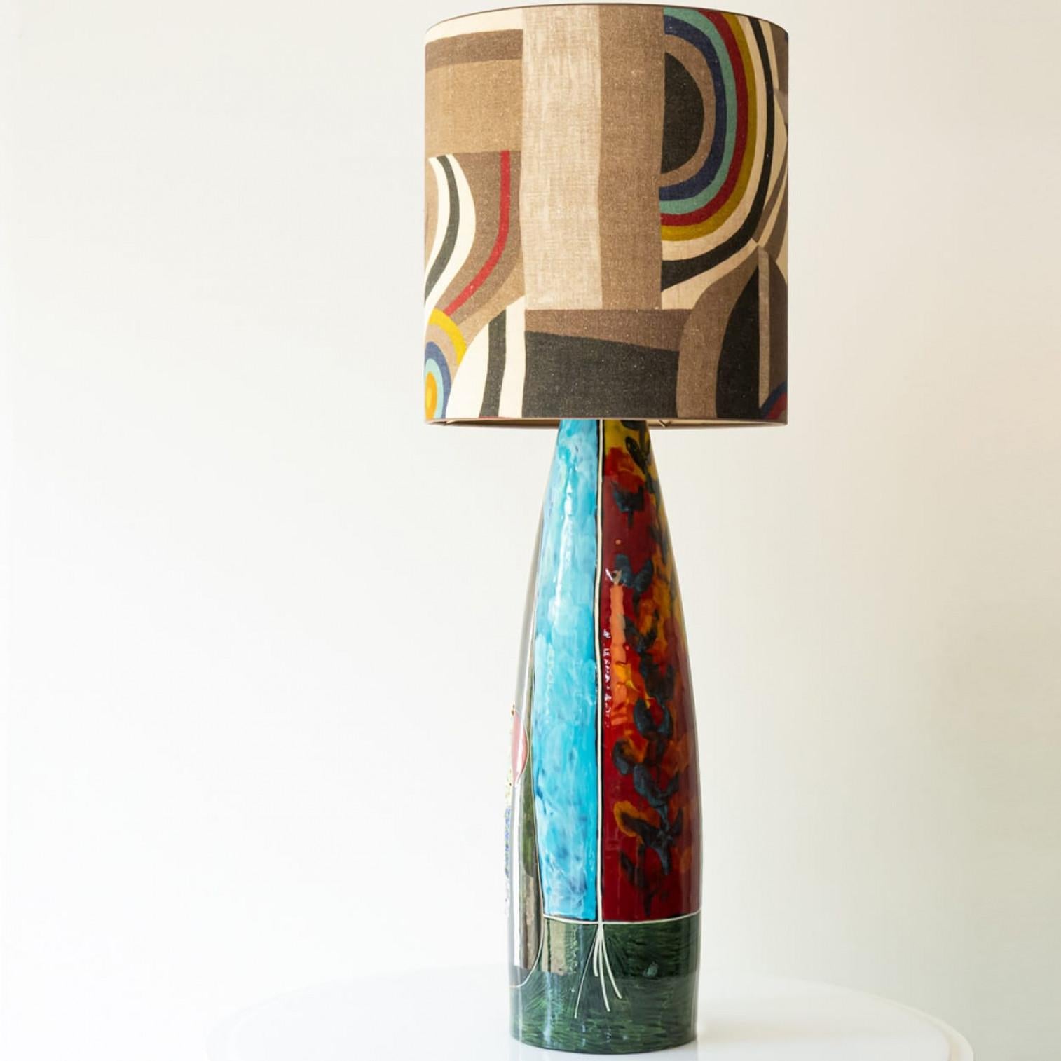 Lampe de bureau en céramique émaillée multicolore, abat-jour de R. Houben, 1970 en vente 1