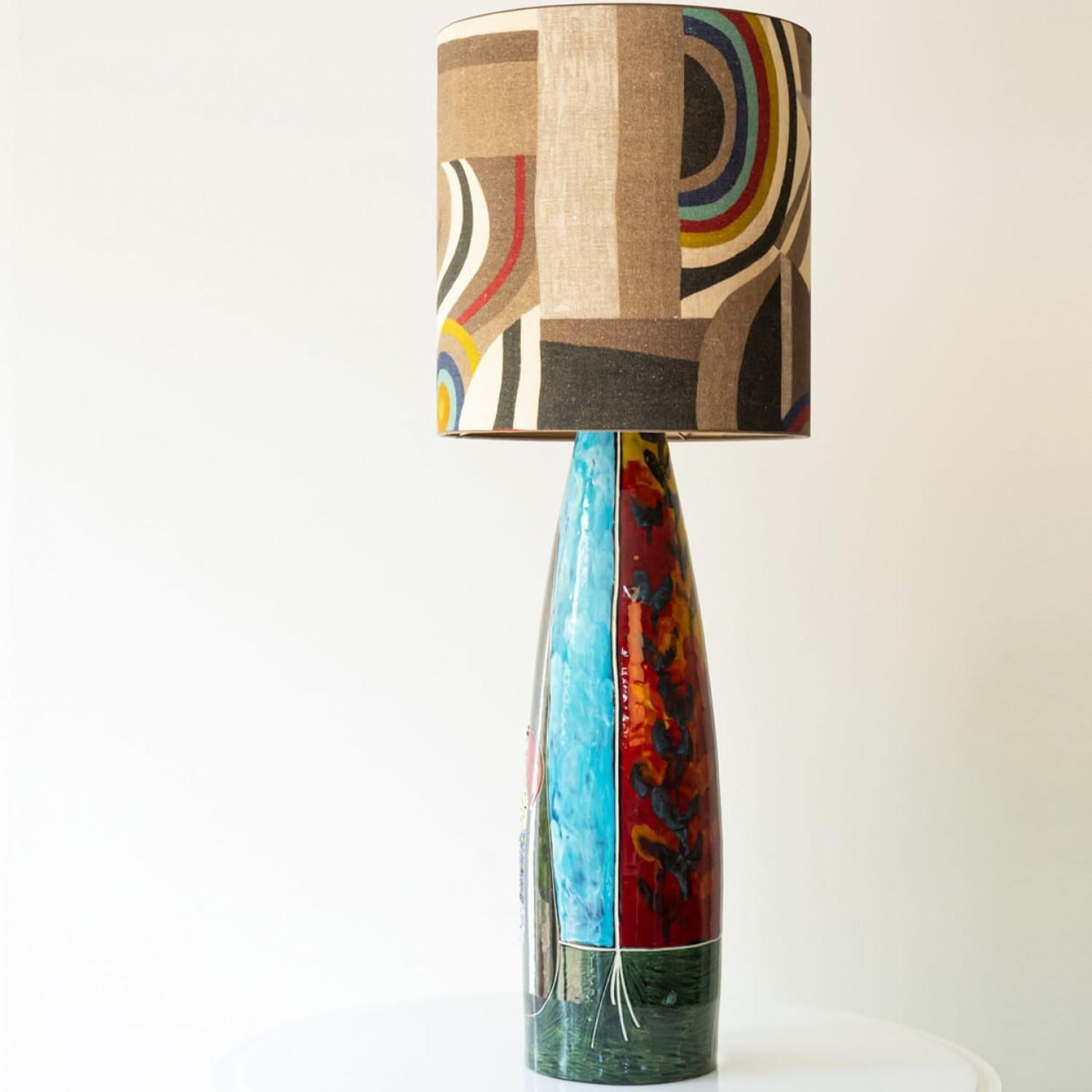 Mehrfarbige glasierte Keramik-Tischlampe, Lampenschirm von R. Houben, 1970 im Angebot 2