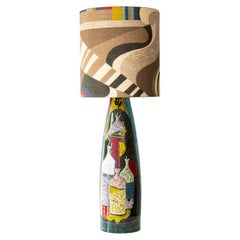 Lampe de bureau en céramique émaillée multicolore, abat-jour de R. Houben, 1970