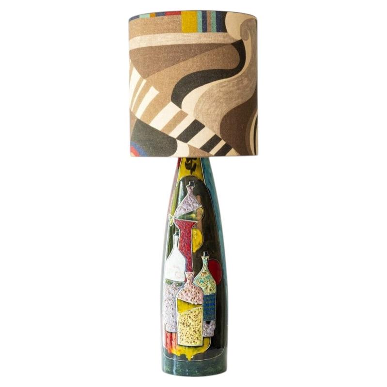 Multi colored Glazed Ceramic Table Lamp, Lampshade by R. Houben, 1970