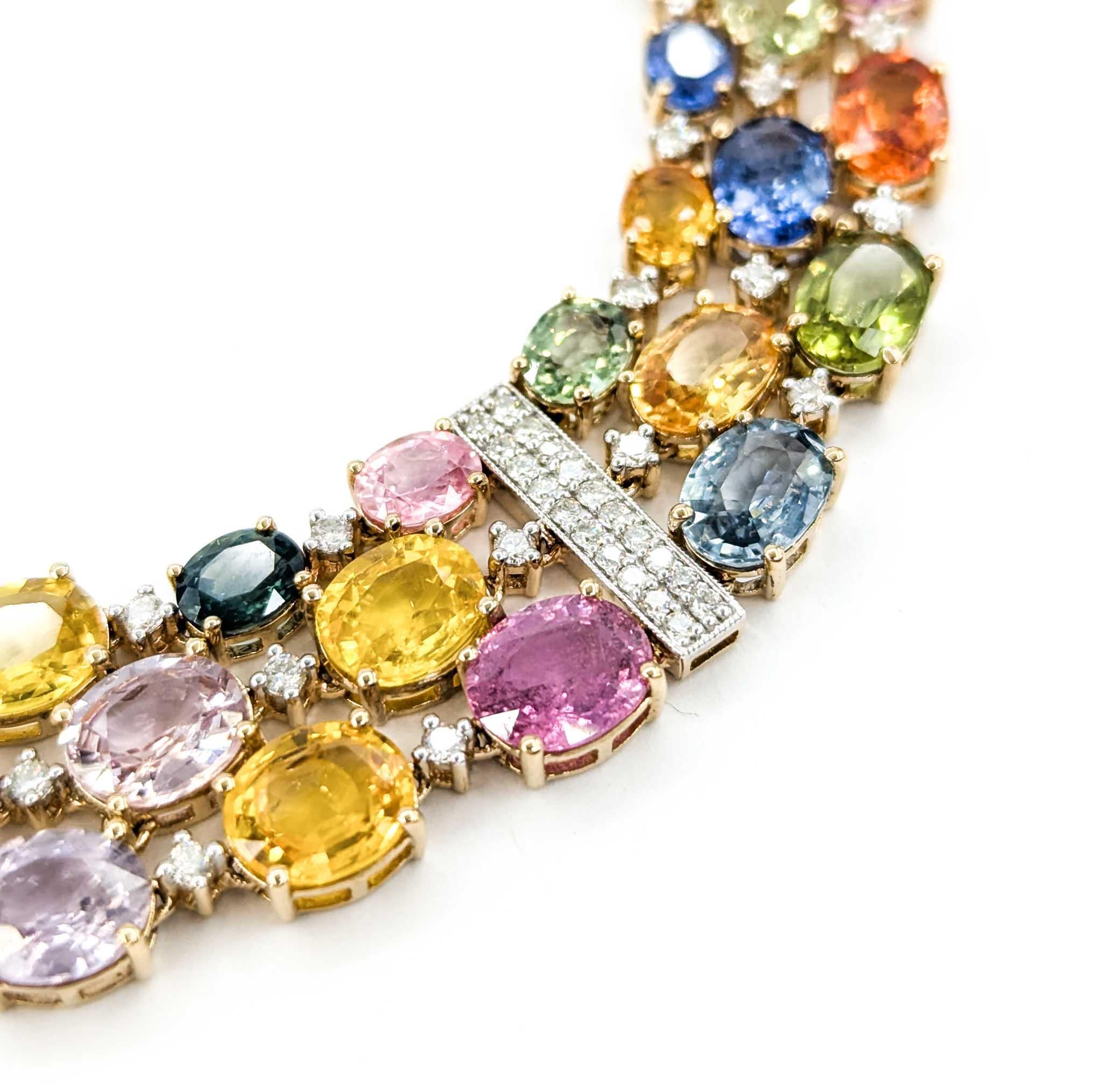 Mehrfarbige abgestufte Saphir-Halskette mit Diamanten aus 14 Karat Gelbgold mit Diamanten 5