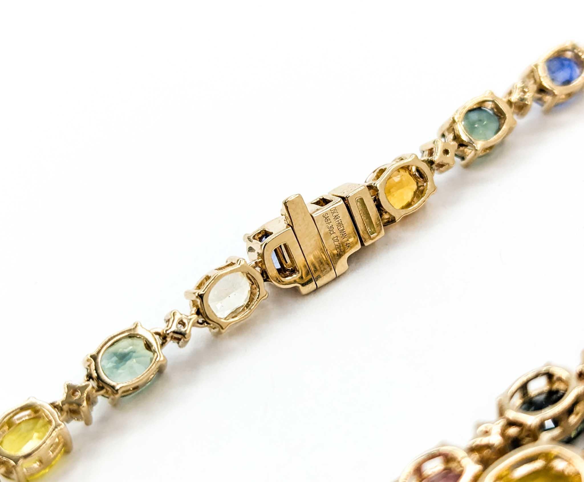 Mehrfarbige abgestufte Saphir-Halskette mit Diamanten aus 14 Karat Gelbgold mit Diamanten (Zeitgenössisch)