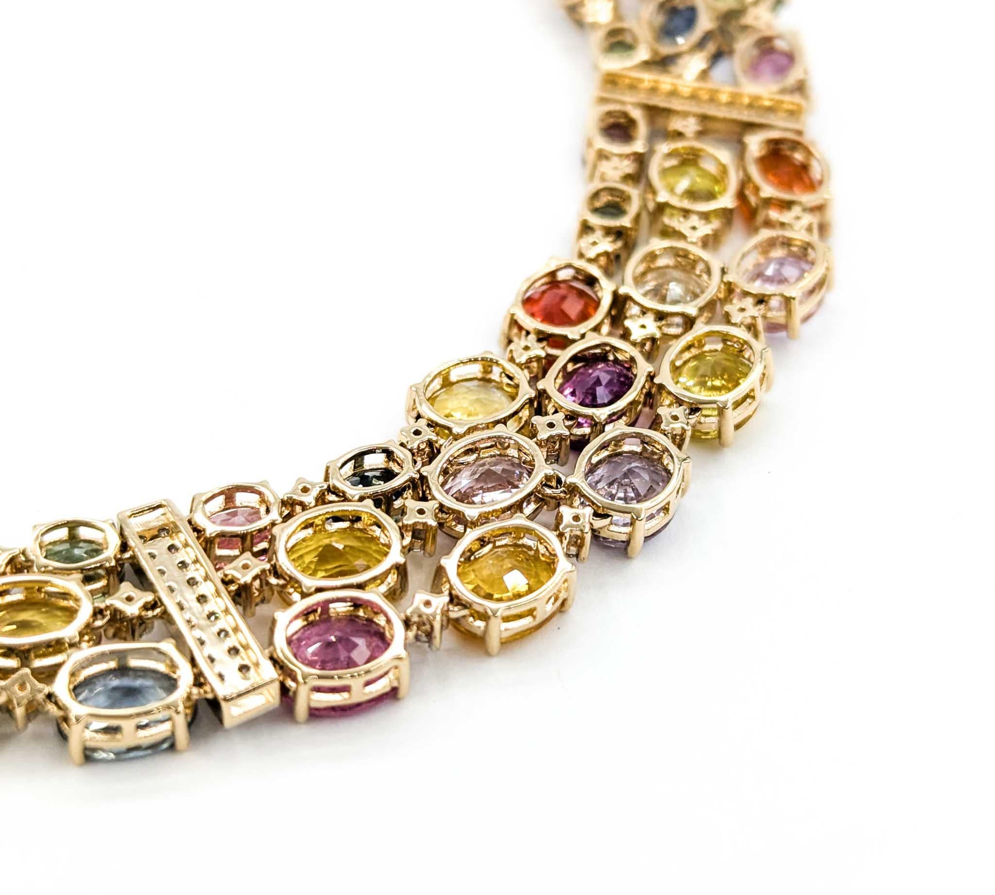 Mehrfarbige abgestufte Saphir-Halskette mit Diamanten aus 14 Karat Gelbgold mit Diamanten 3