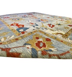 Multi Colored Handmade Wool Rug  in Modern Oushak Design by Gordian